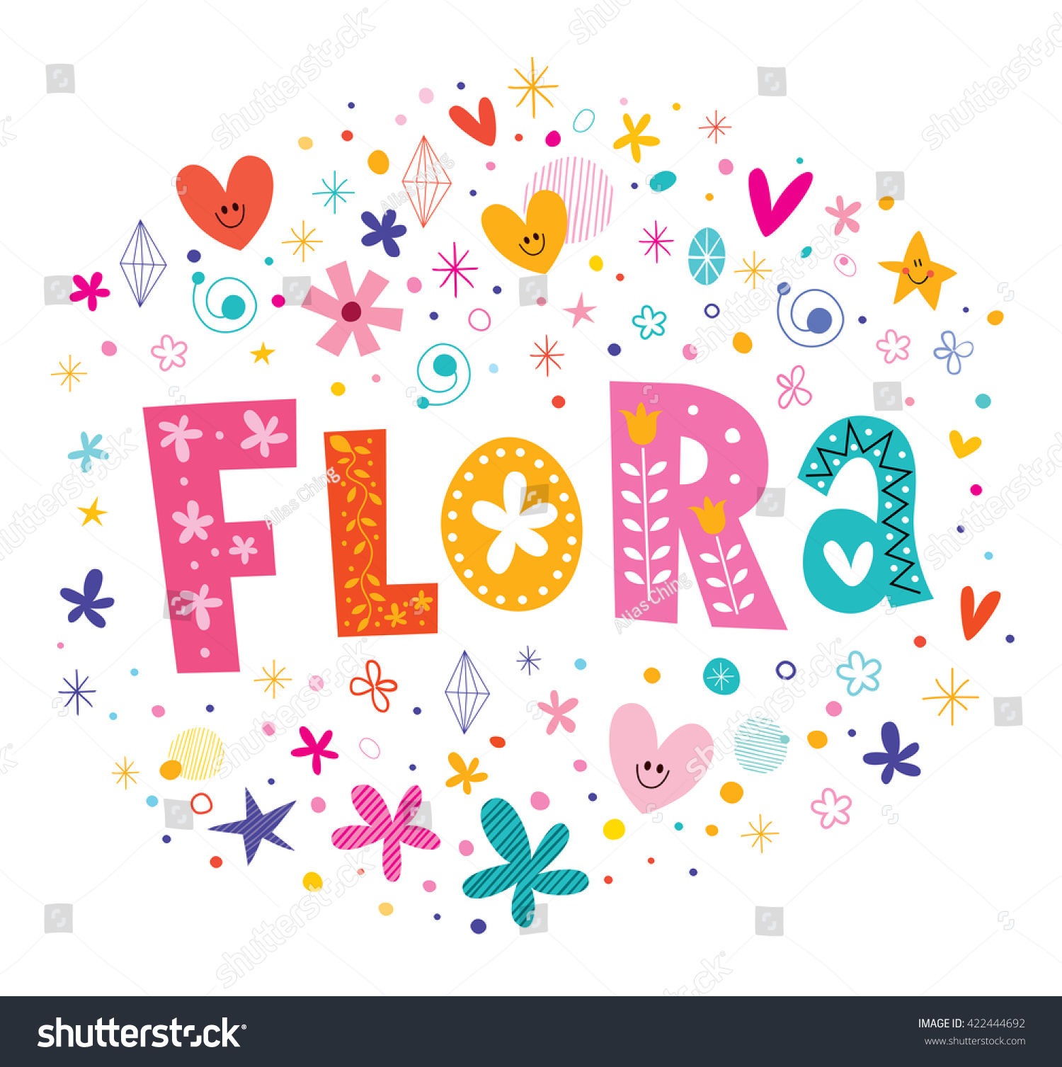 Flora Girls Name Decorative Lettering Type Stock Vector (Royalty Free