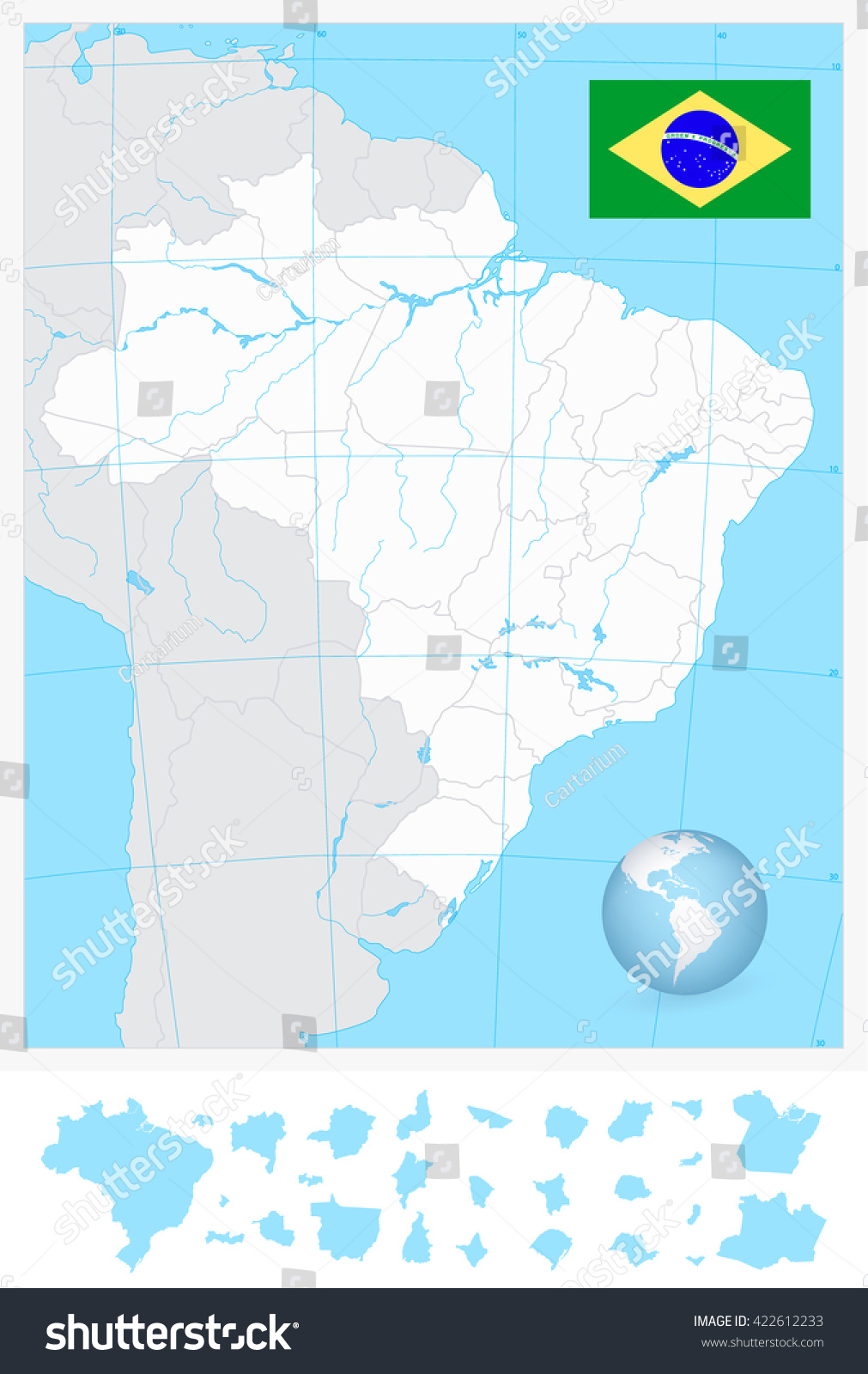 Highly Detailed Blank Outline Map Brazil 스톡 벡터(로열티 프리) 422612233 