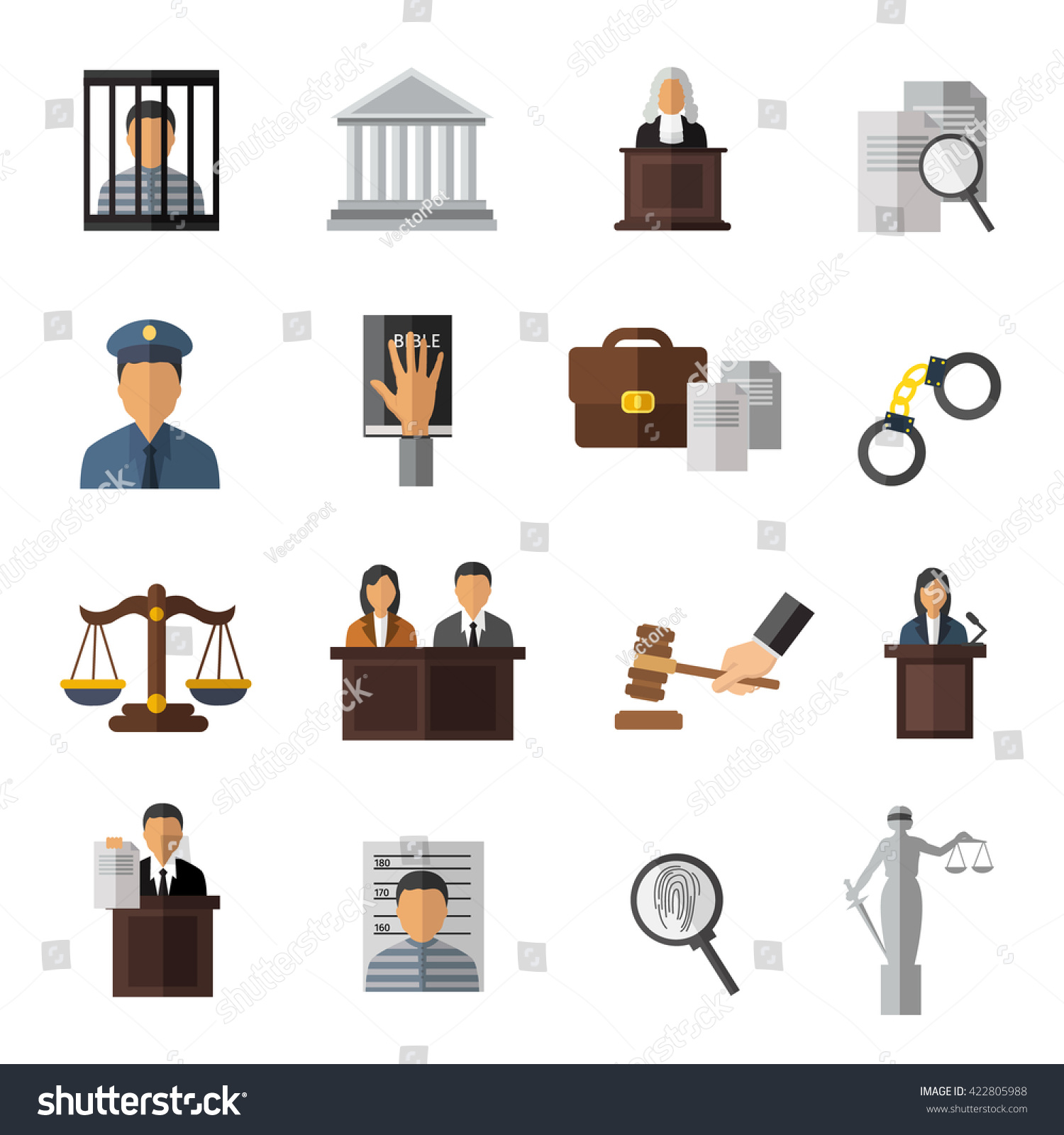 Judicial System Icon Set Elements Trial Stock Vector (Royalty Free ...