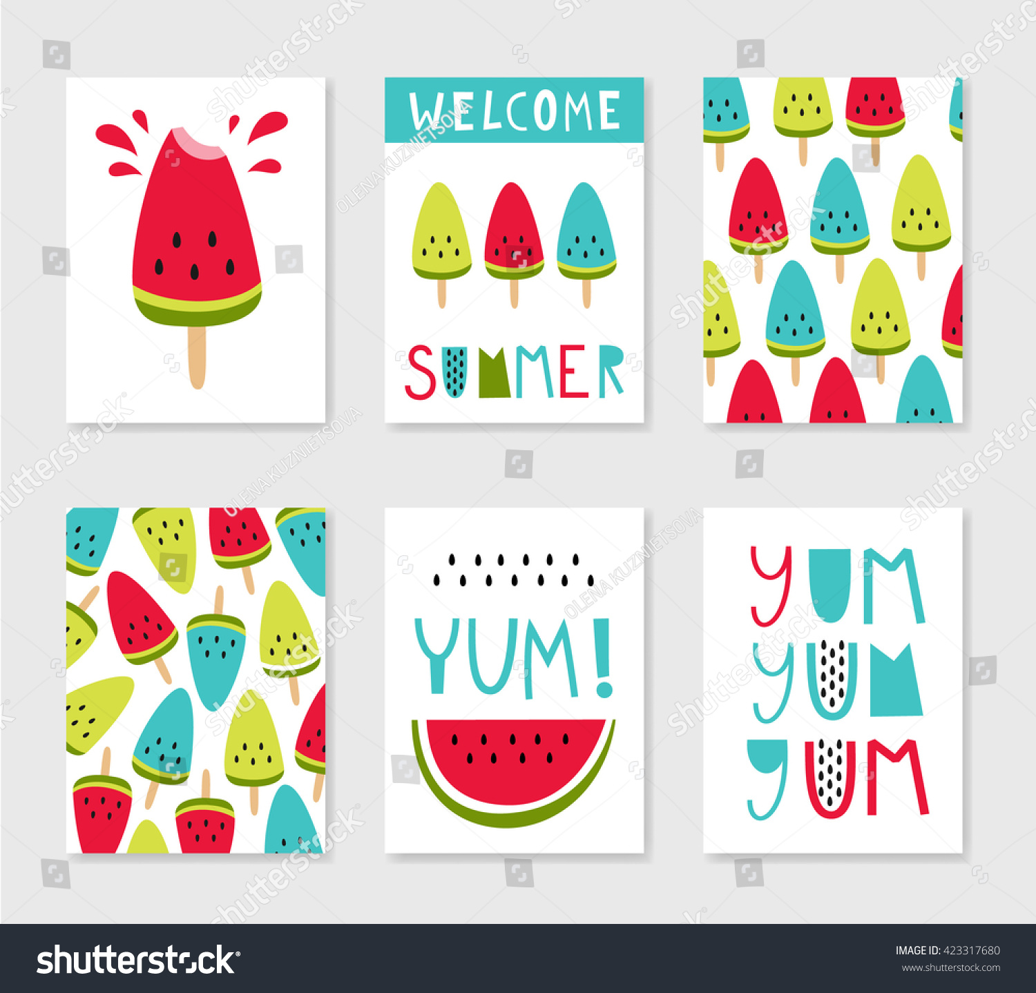 Bright Summer Cards Set Creative Templates Stock Vector (Royalty Free ...