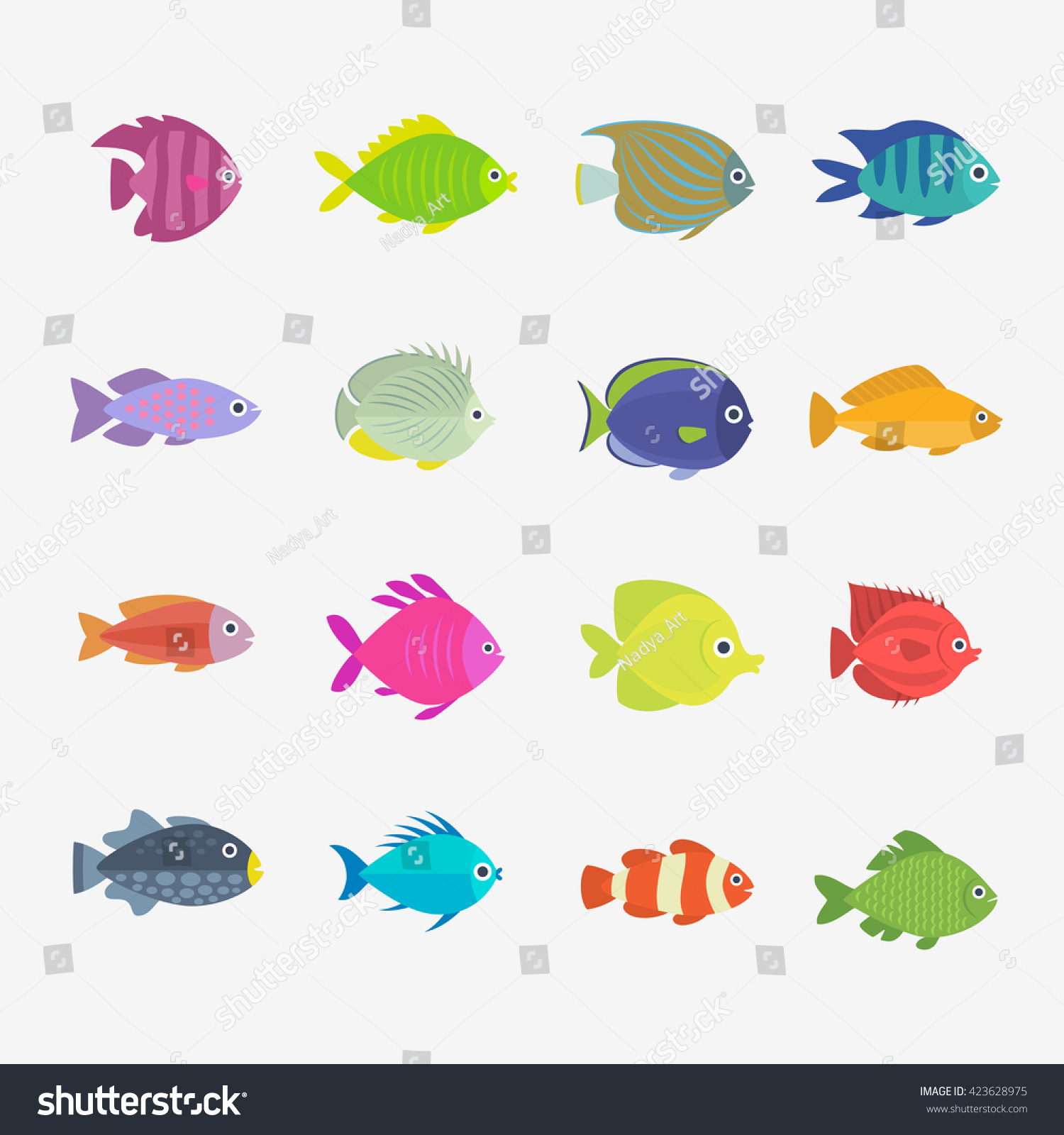 Set Cute Fish Vector Illustration Stock Vector (Royalty Free) 423628975