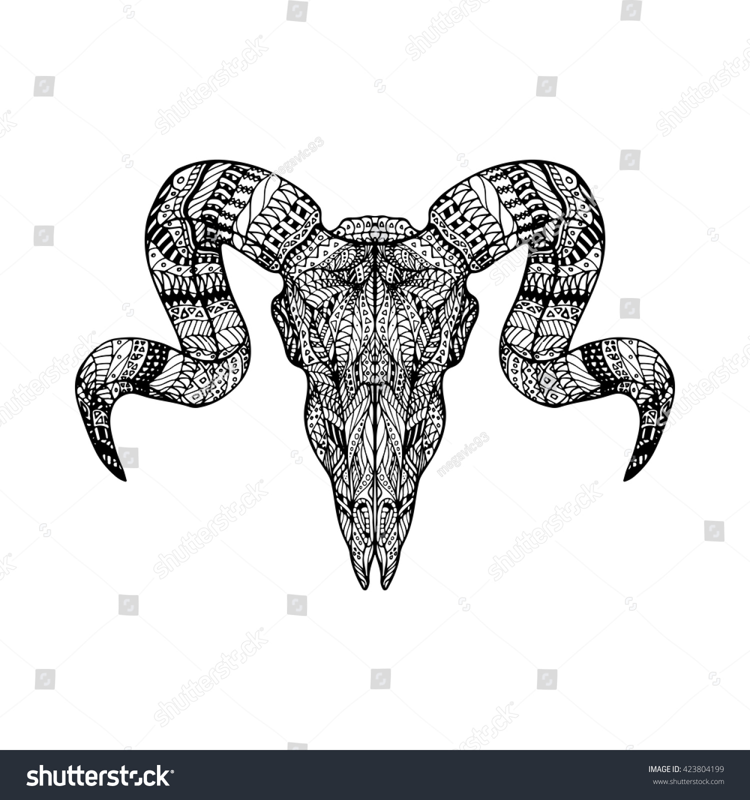 Zentangle Skull Head Ram Adult Anti Stock Vector (Royalty Free ...