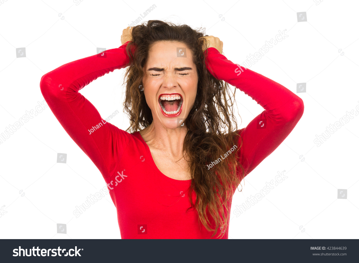 Very Angry Frustrated Woman Pulling Her Stock Photo 423844639 ...