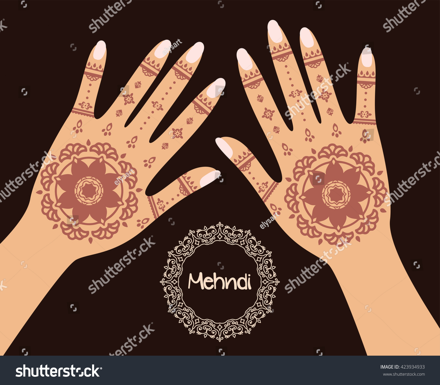 Henna Tattoo Mehndi Hand Vector Illustration Stock Vector Royalty Free Shutterstock