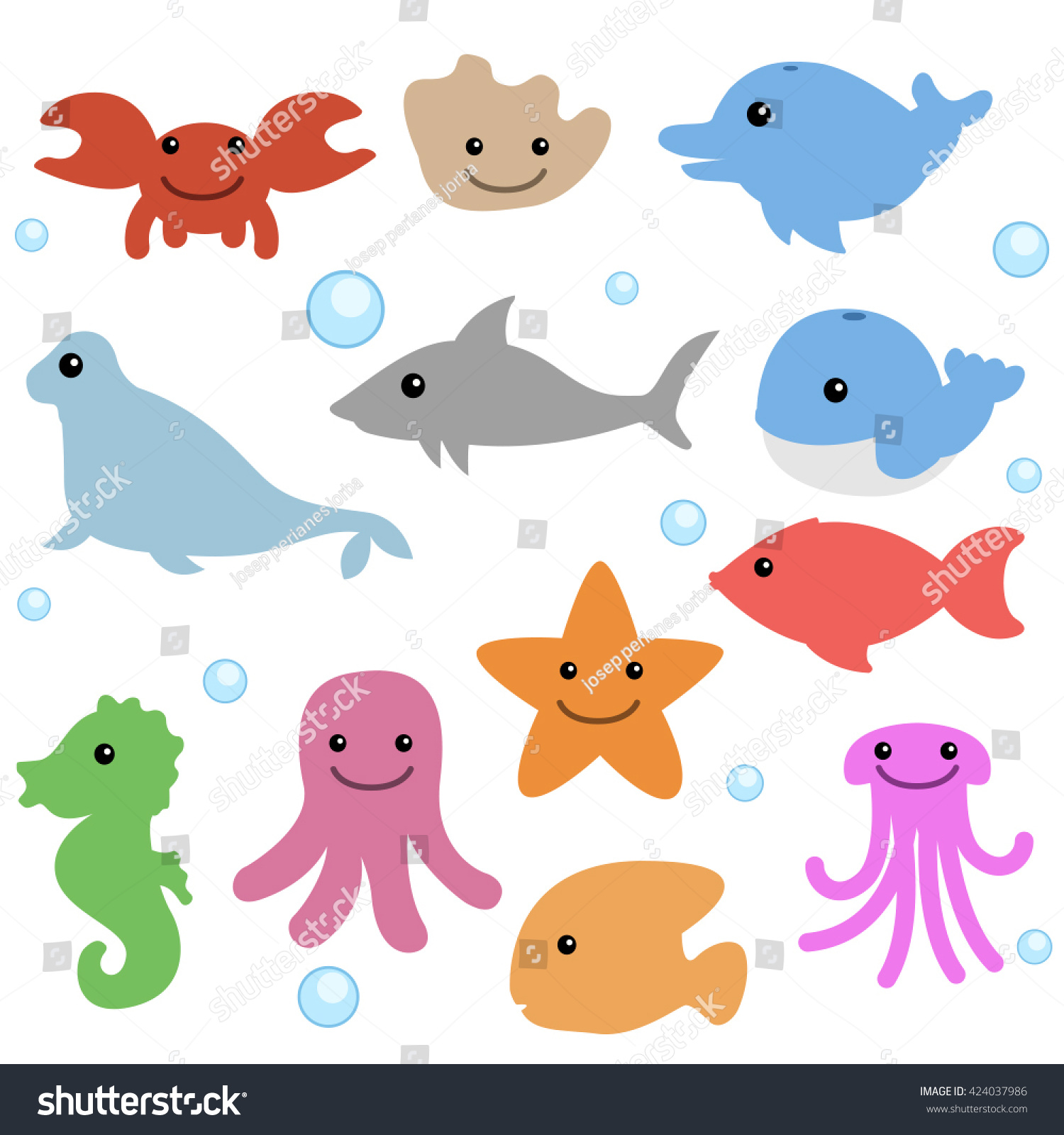 Baby Sea Animals Clip Art Happy Stock Vector Royalty Free 424037986