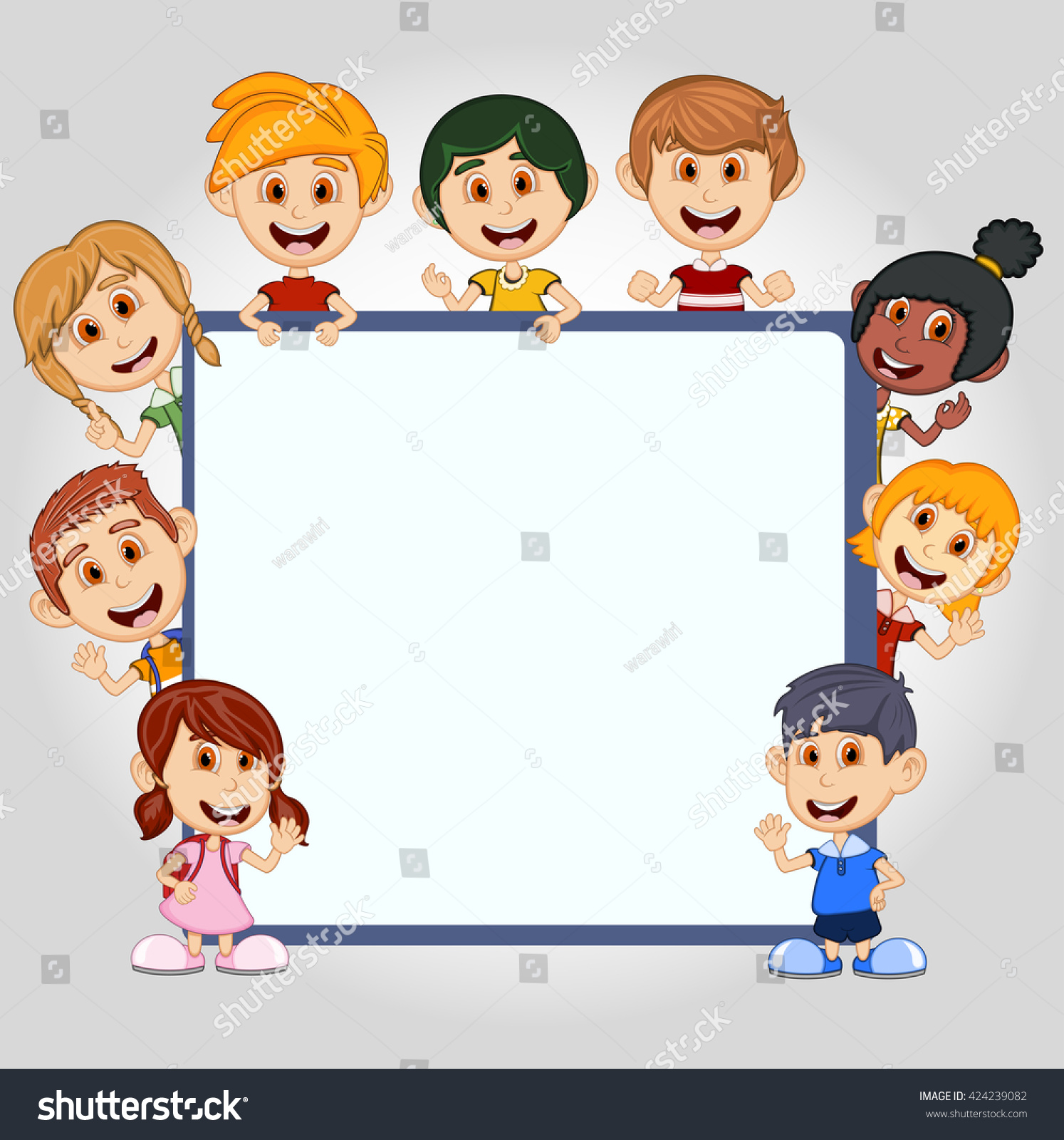 Children Peeping Behind Placard Cartoon Image Stock Illustration ...