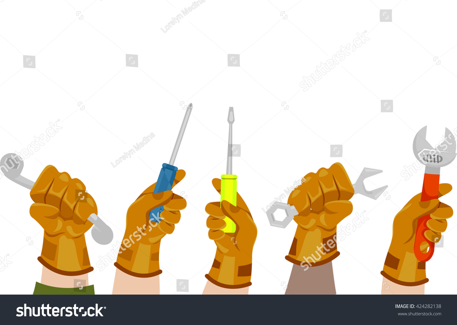 Illustration Manual Laborers Holding Mechanical Tools Stock Vector ...