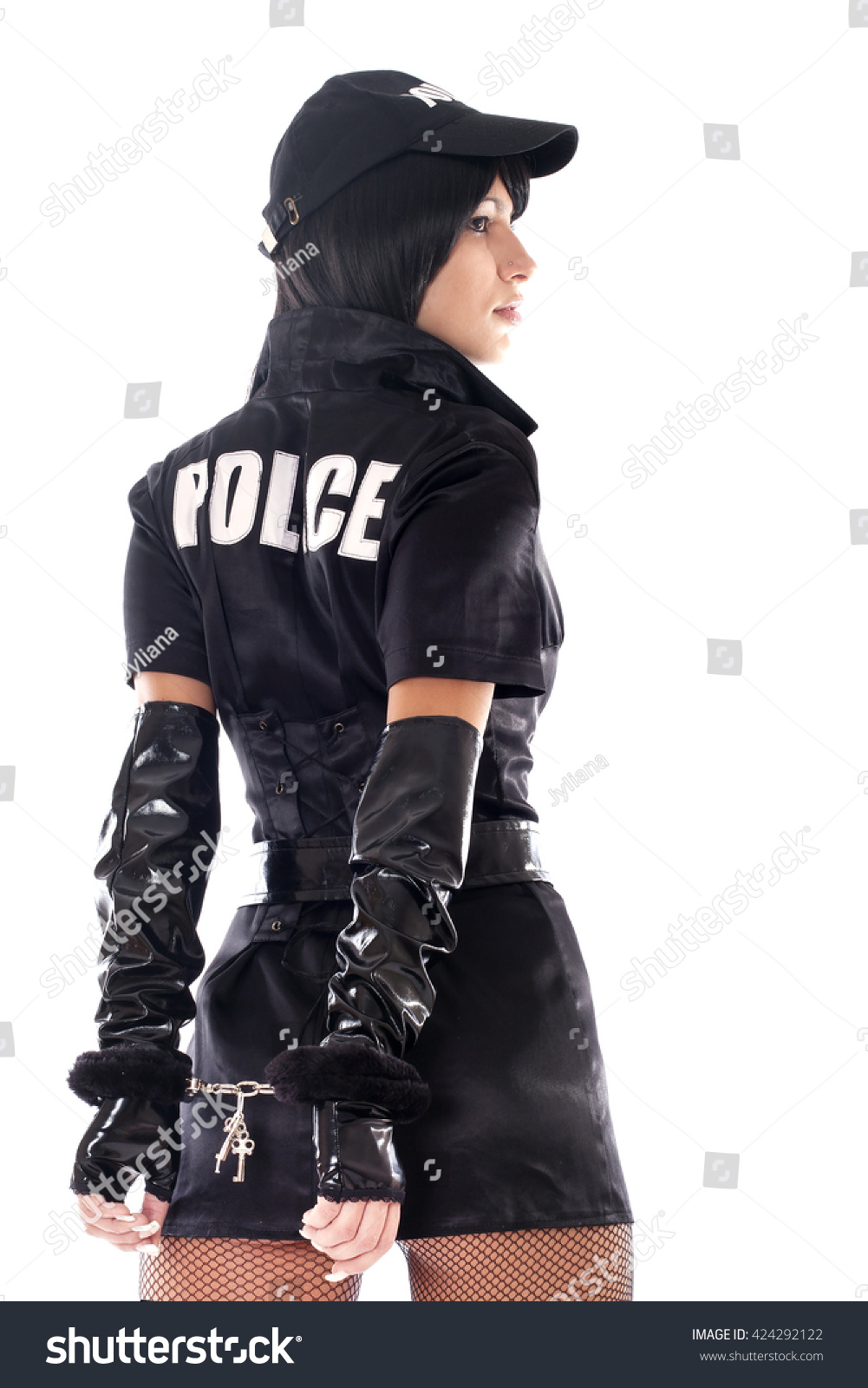 police woman hat and handcuffs