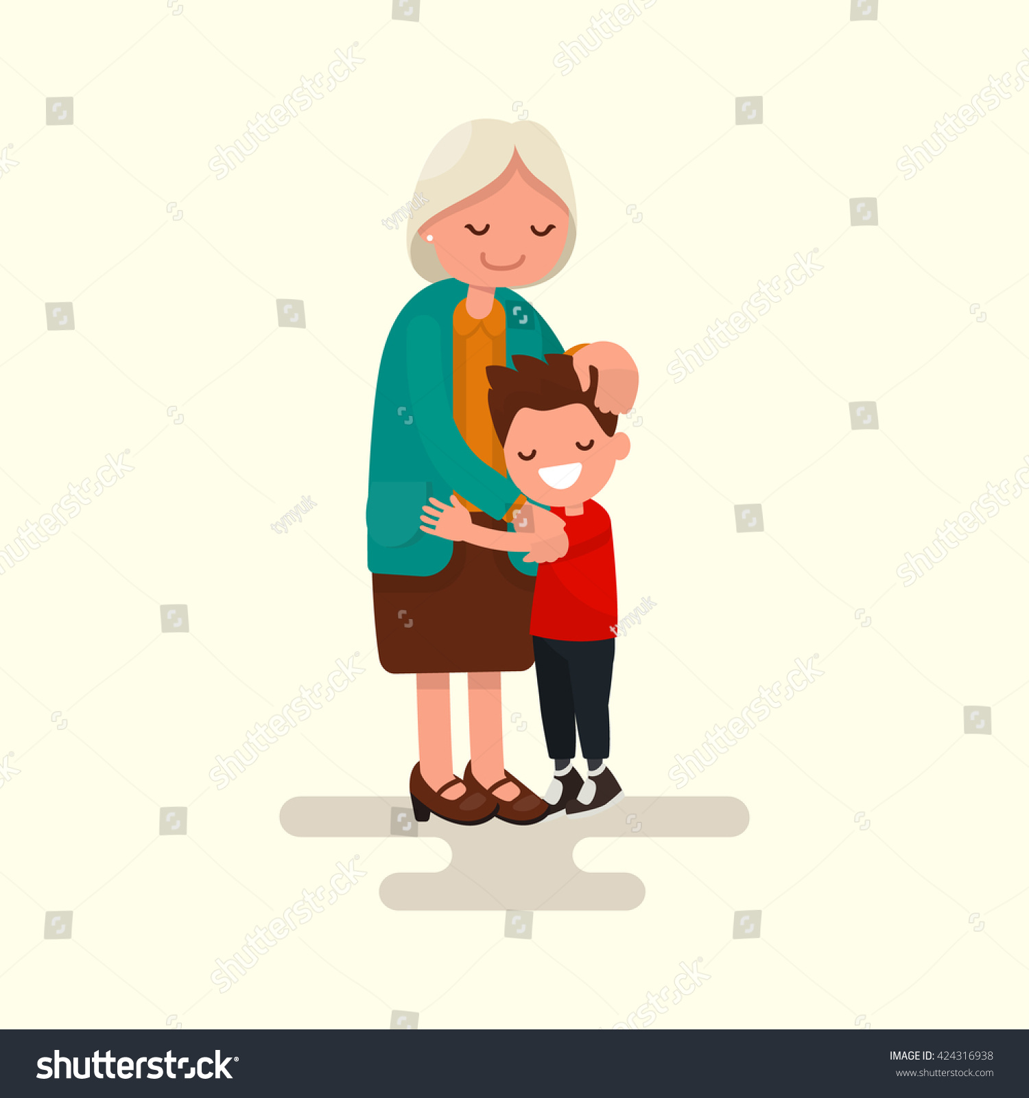Мальчик обнимает бабушку