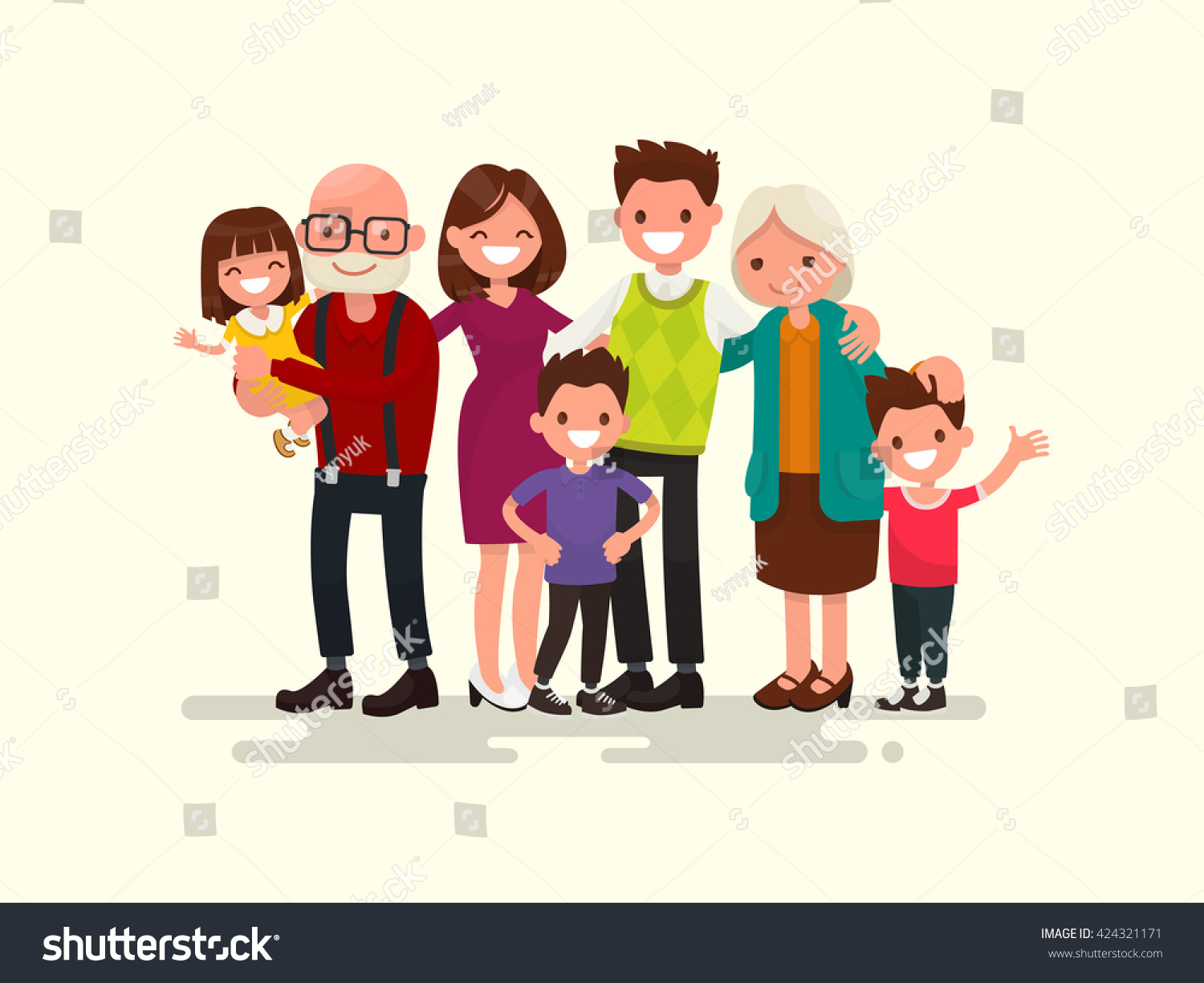 Big Family Together Vector Illustration Flat Stock Vector (royalty Free 