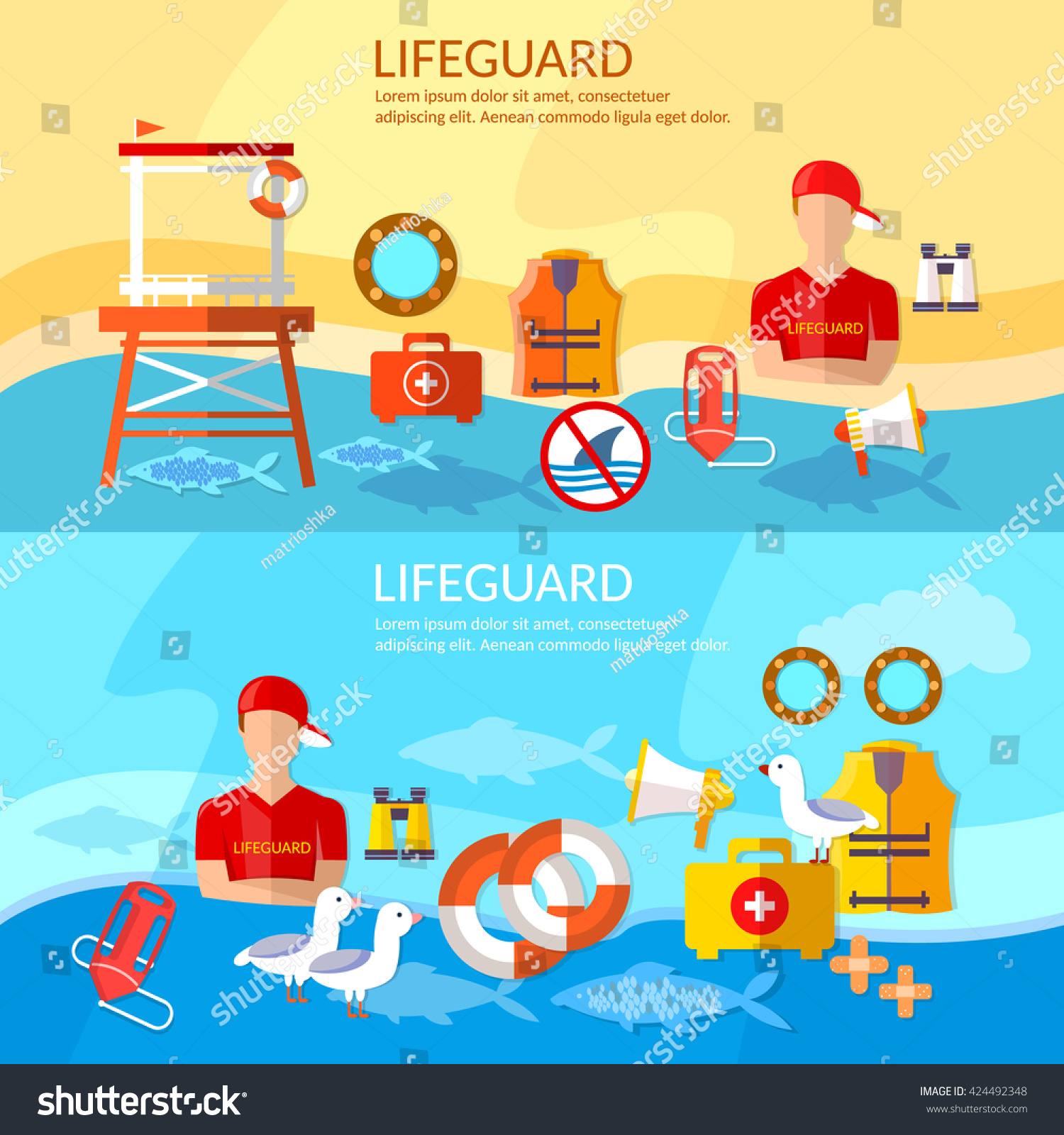 Lifeguards Banners Work Professional Lifeguard On Stock Vector (Royalty ...