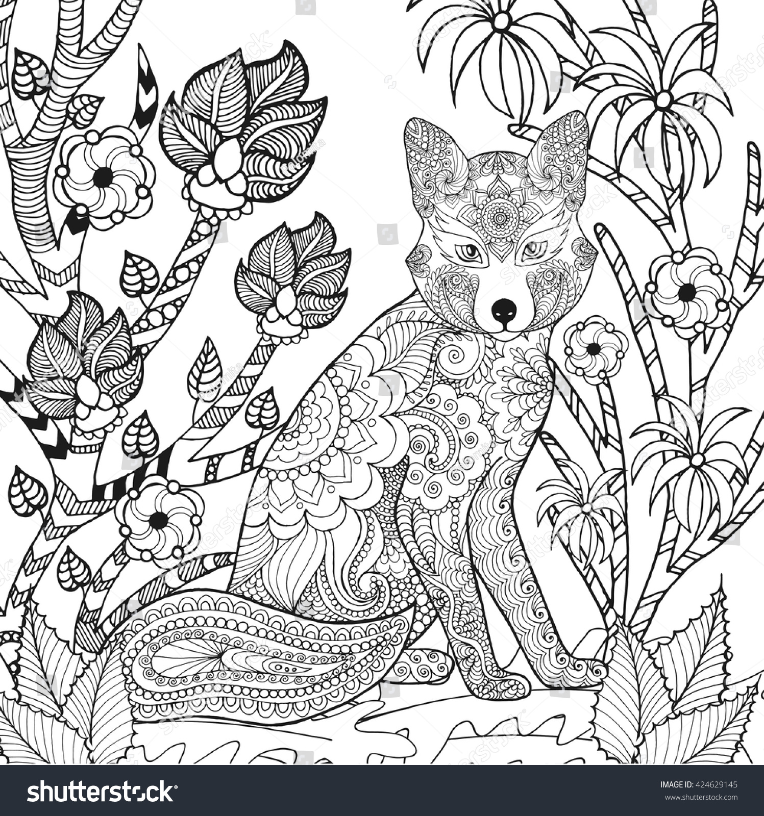 Zentangle Stylized Fox Fantasy Garden Animals Stock Vector (Royalty ...