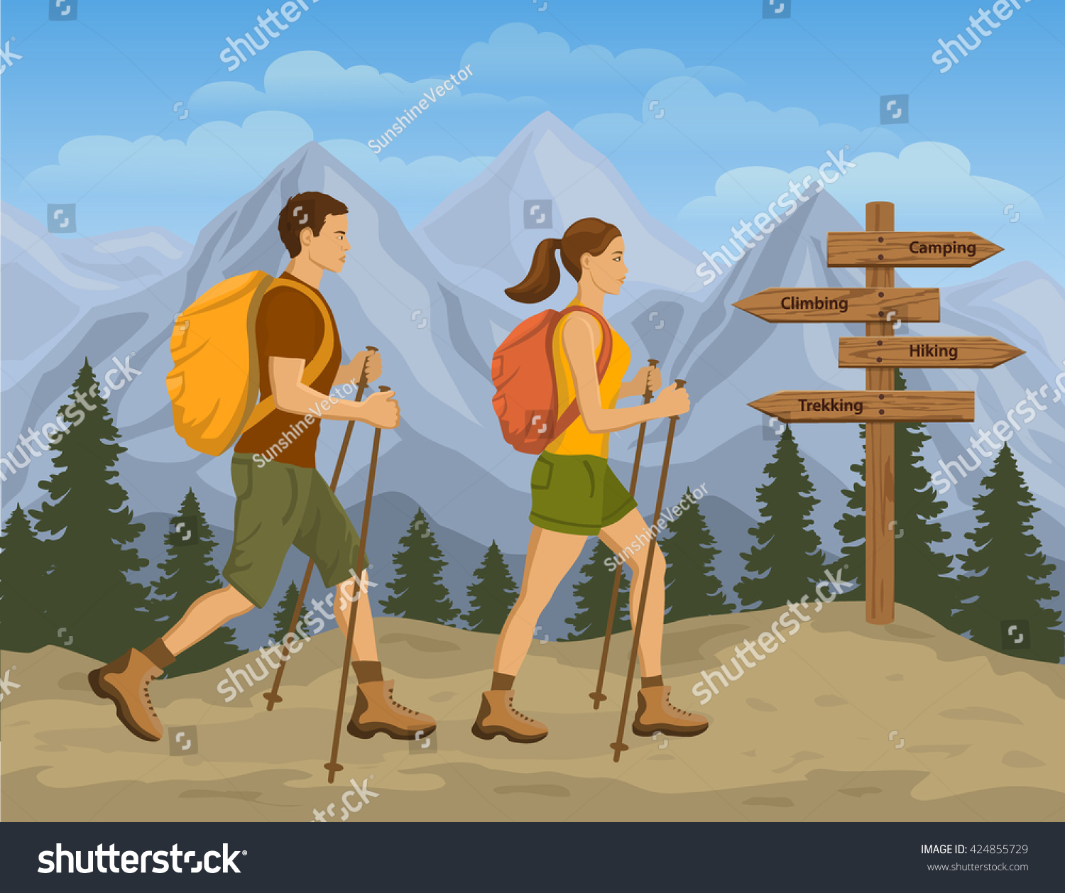 Турист в горах иллюстрация