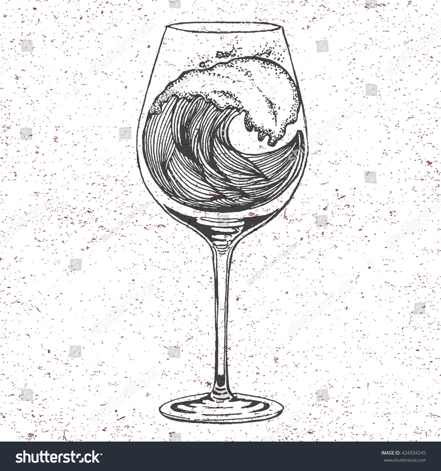Эскиз вино и бокал