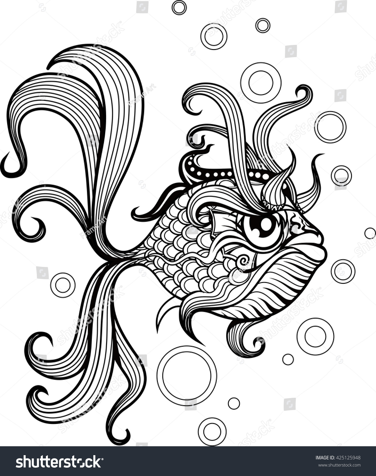 Золотая рыбка стилизация раскраска