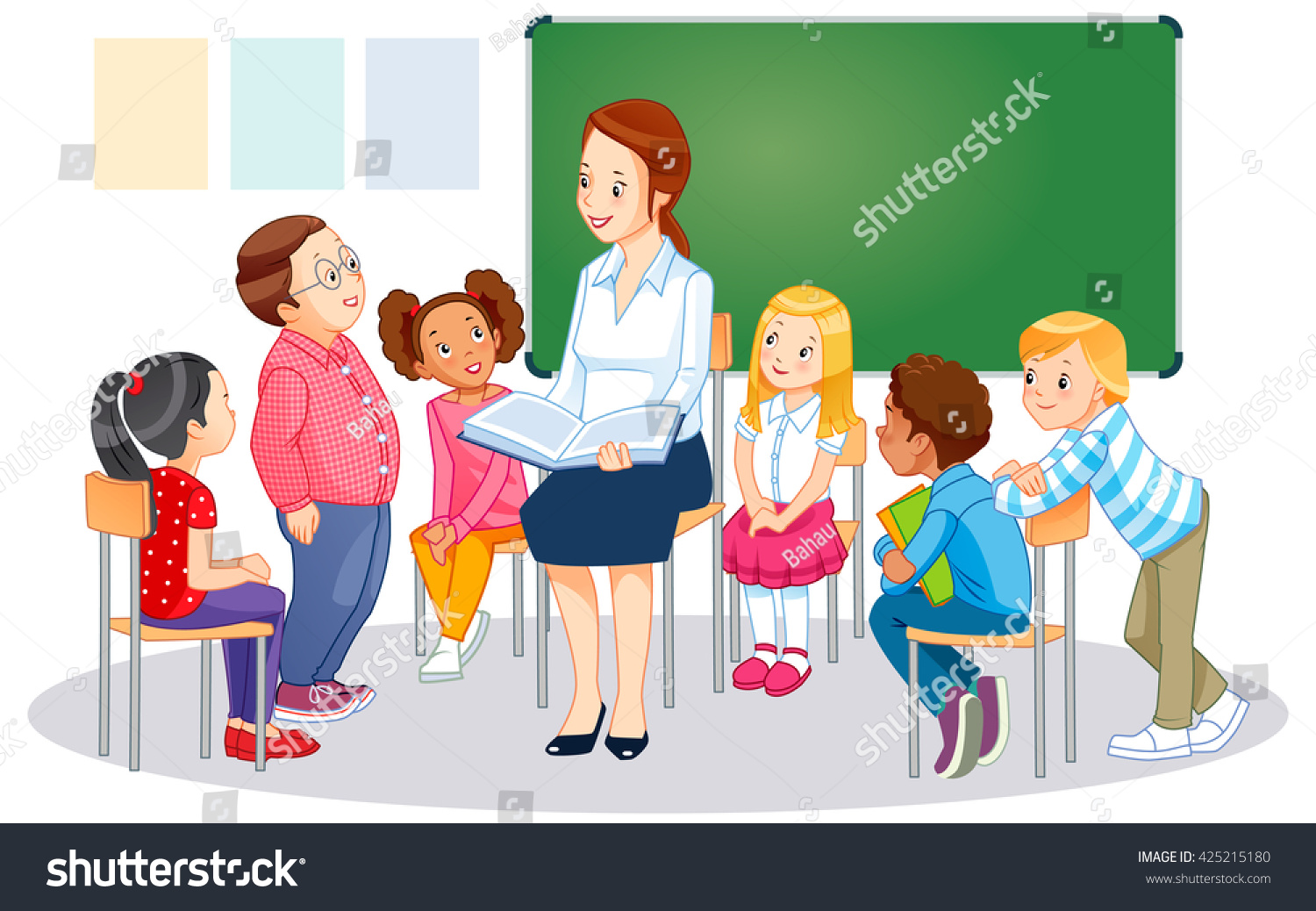 Учитель с детьми мультяшный