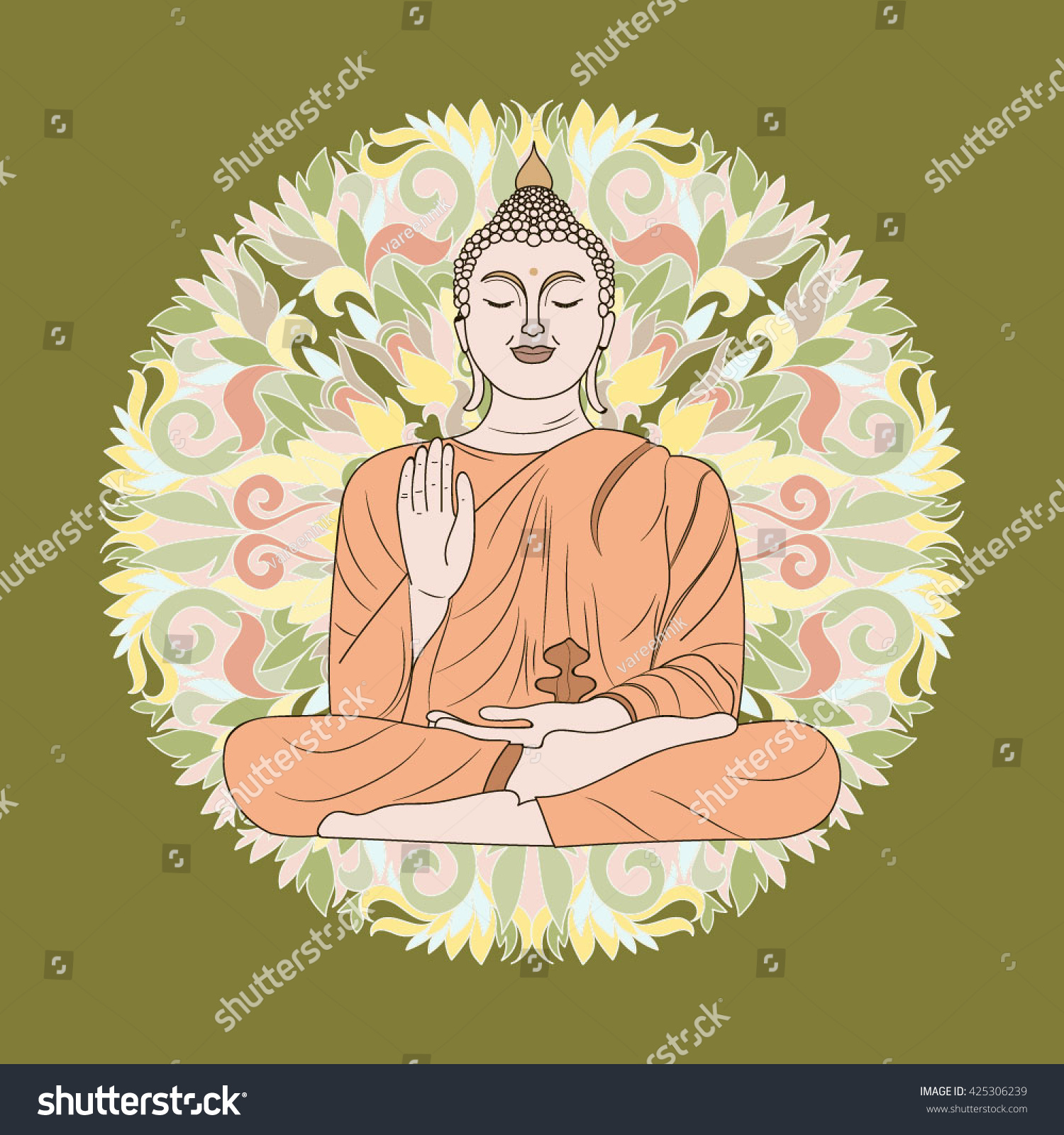 Vector Illustration Buddha On Beautiful Ornamental Stock Vector ...