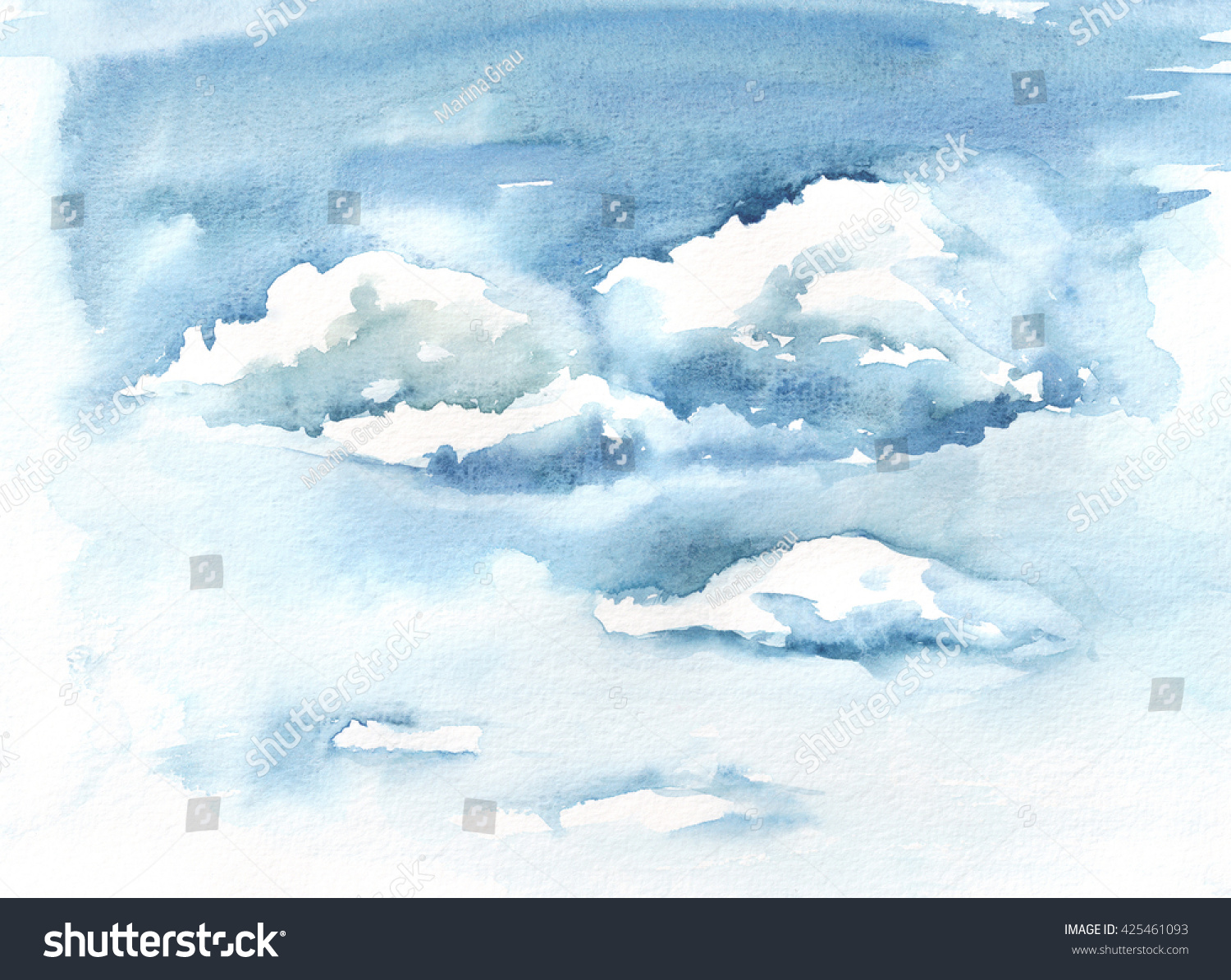 Облака на акварельной бумаге гуашью
