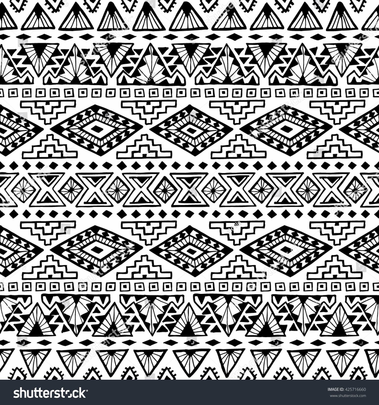 Seamless Ethnic Pattern Black White Vector Stock Vector (Royalty Free ...