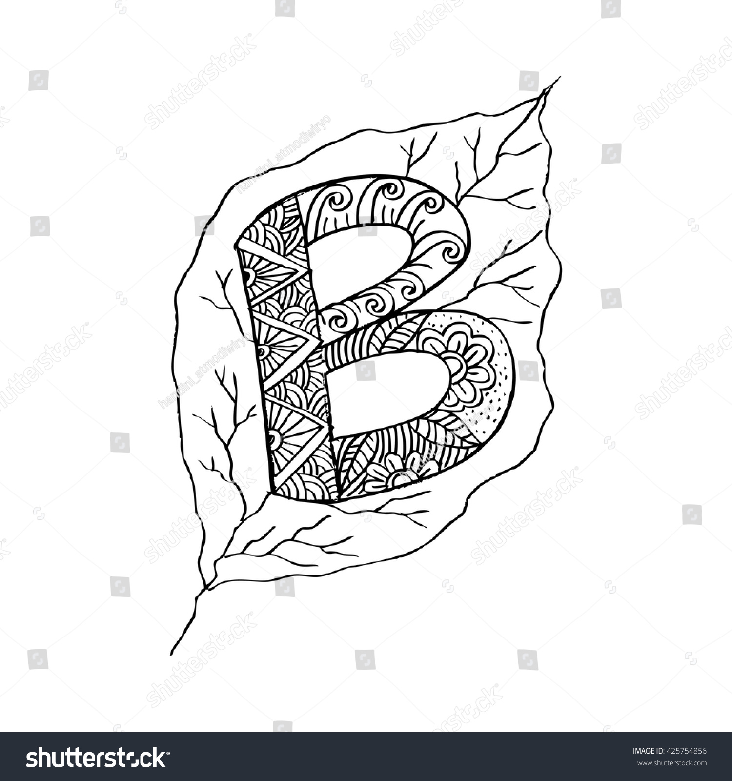 Letter B Leaf Zentangle Style Stock Vector (Royalty Free) 425754856 ...