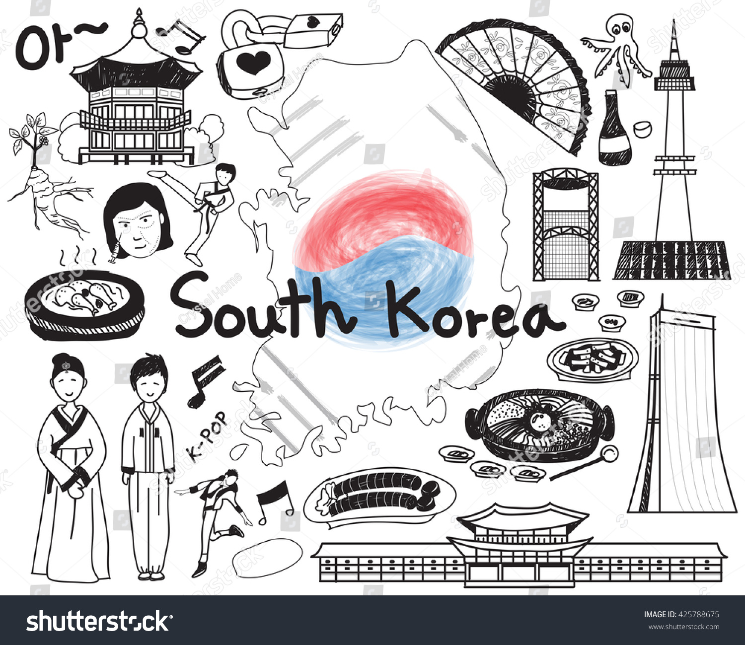Южная Корея рисунки карандашом