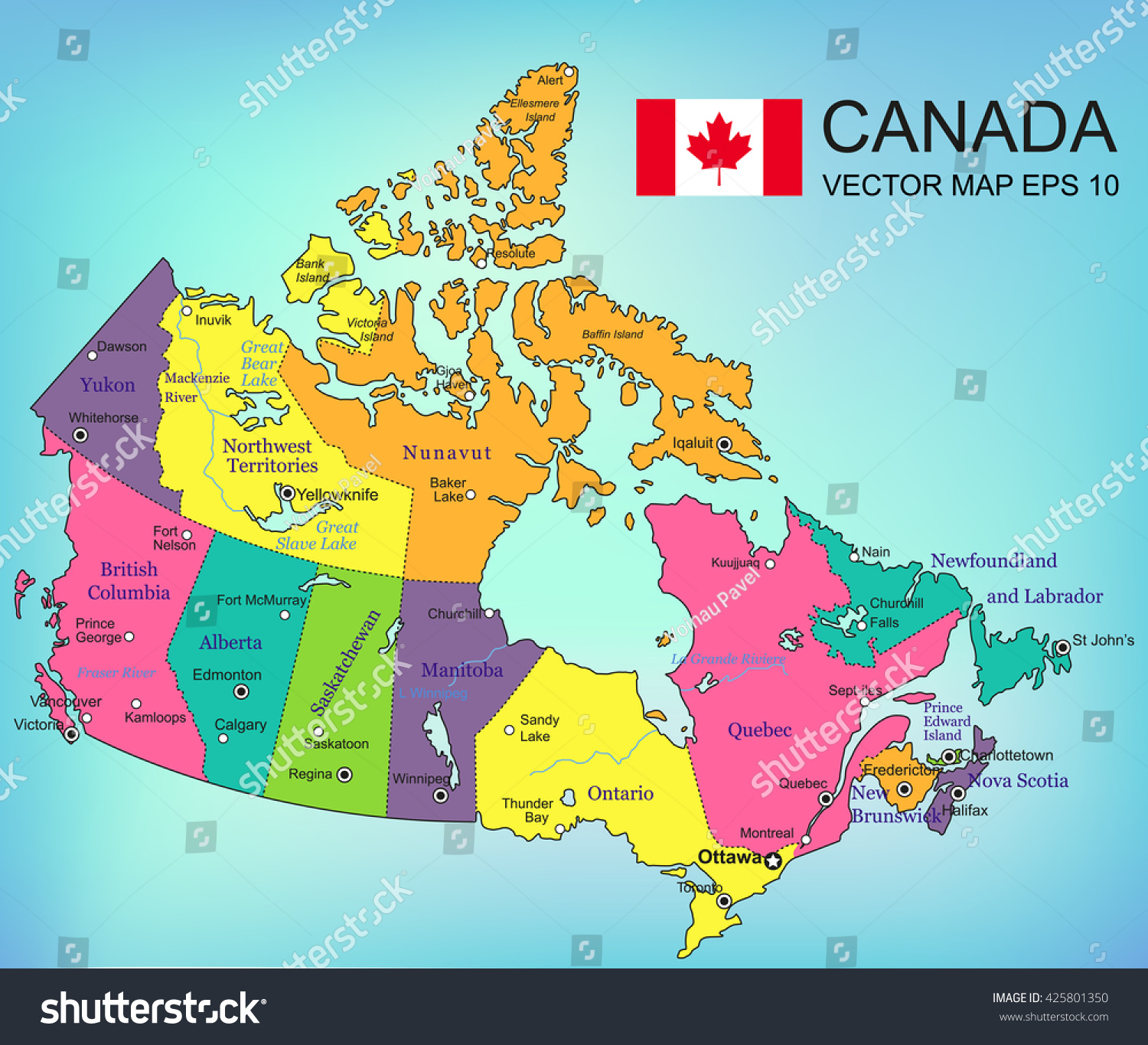 Map Of Canada Cities And Provinces Canada Map Provinces All Territories Selectable Stock Vector (Royalty Free)  425801350 | Shutterstock