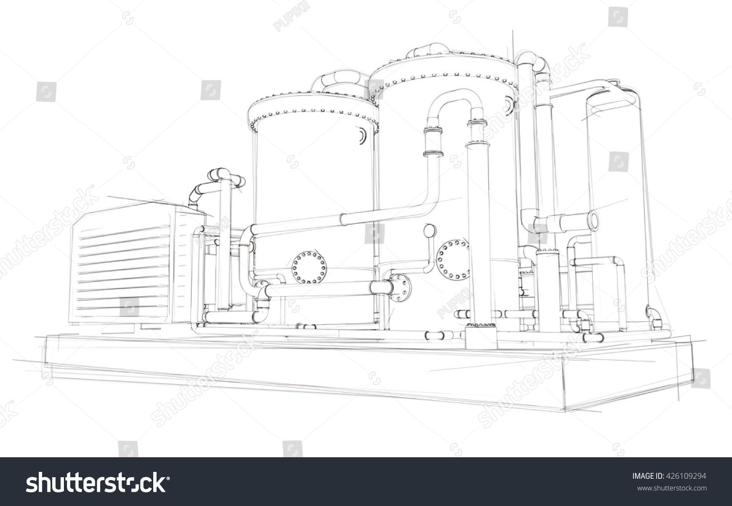 Piston Compressor 3d Illustration Sketch Gas Stock Illustration ...