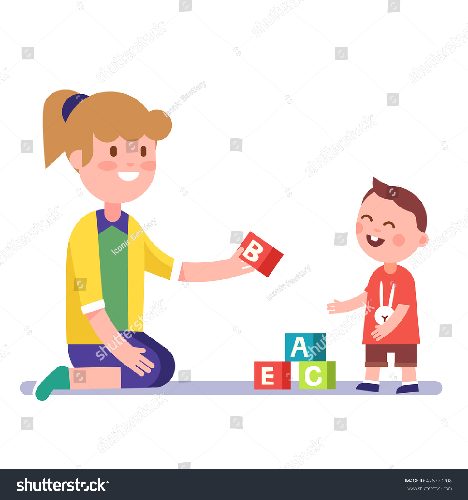 74 Flat design child parent playing blocks Images, Stock Photos ...