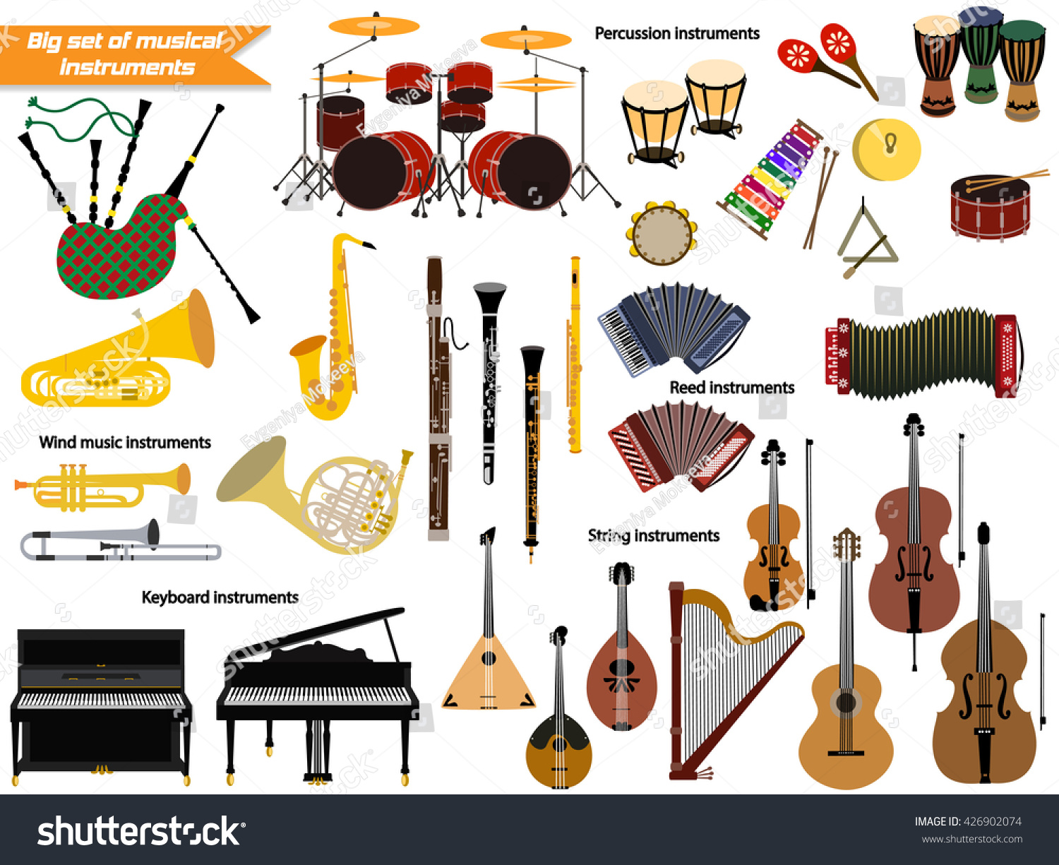 Big Set Musical Instruments Stock Vector (Royalty Free) 426902074 ...