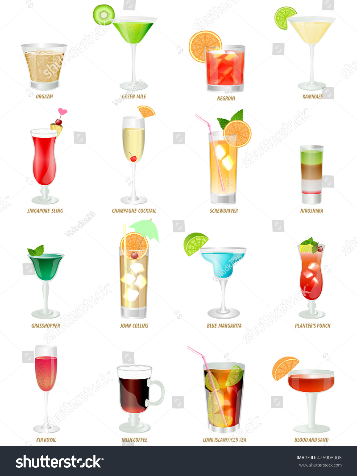 Sixteen Popular Cocktails On White Background Stock Vector (Royalty ...