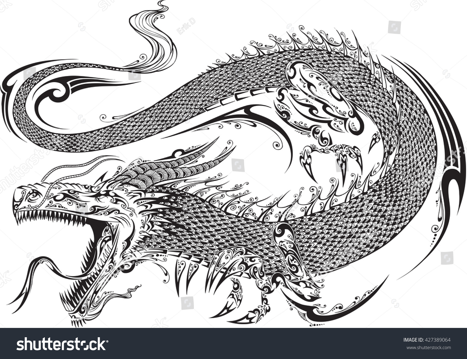 Dragon Doodle Sketch Tattoo Vector Stock Vector (Royalty Free ...