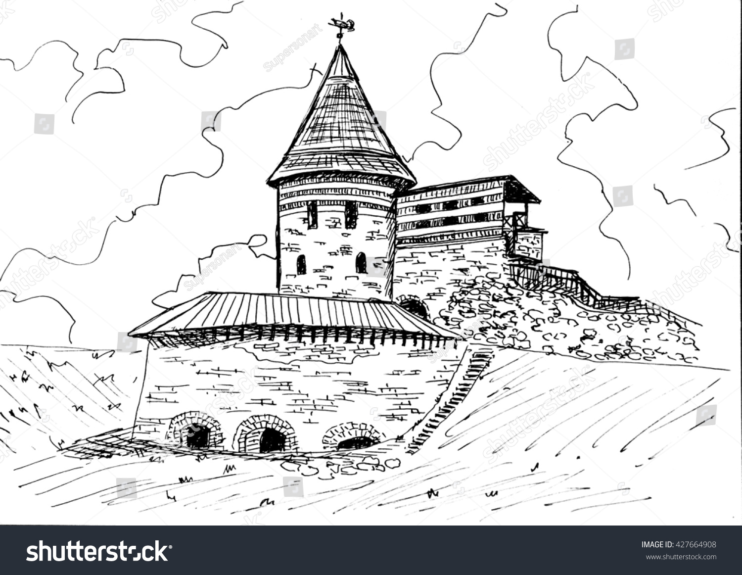 Русская крепость карандашом