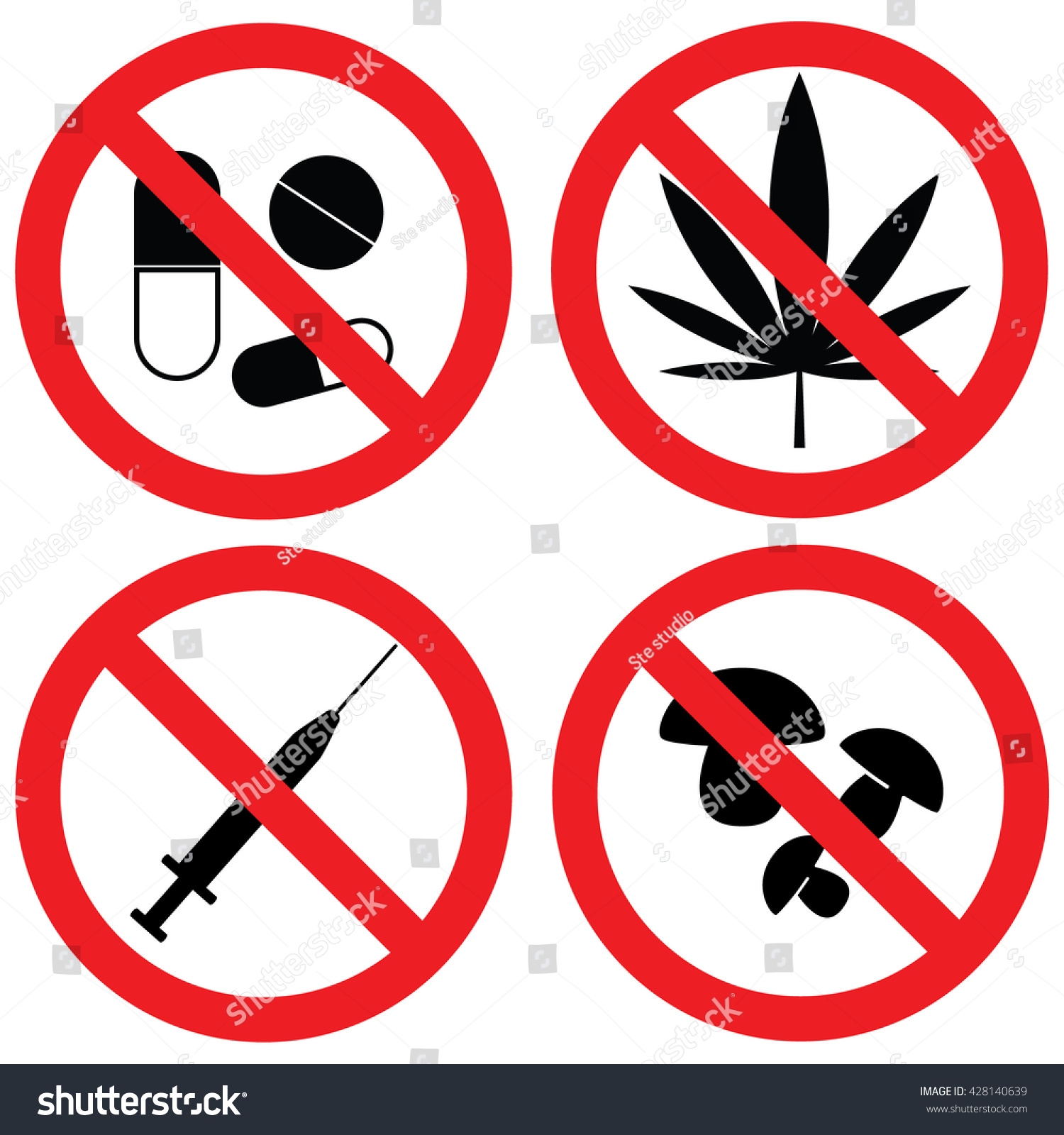 Prohibition Drugs Black Sign Vector Illustration Stock Vector (Royalty ...