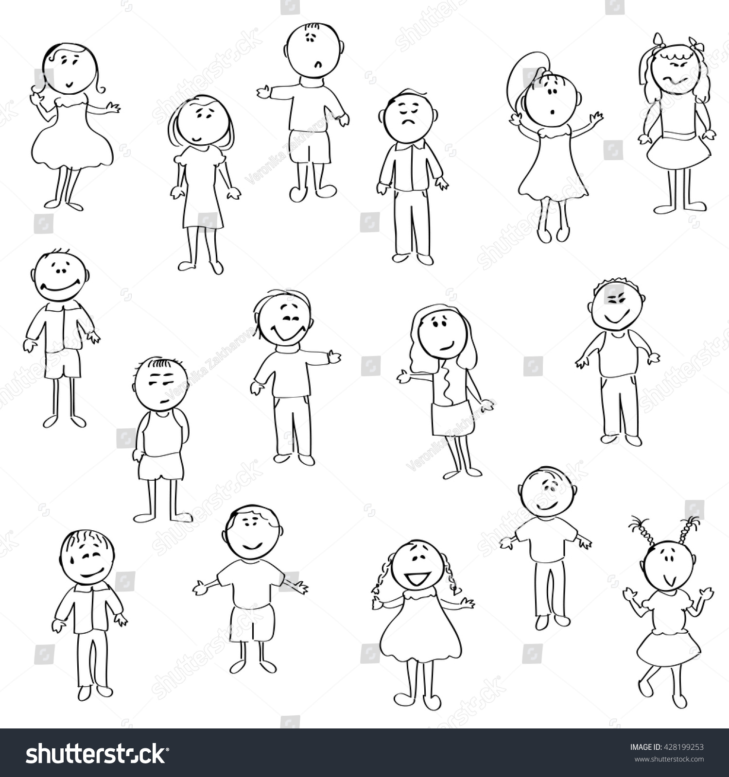 Doodle Kids Different Emotions Emotional Children Stock Vector (Royalty ...