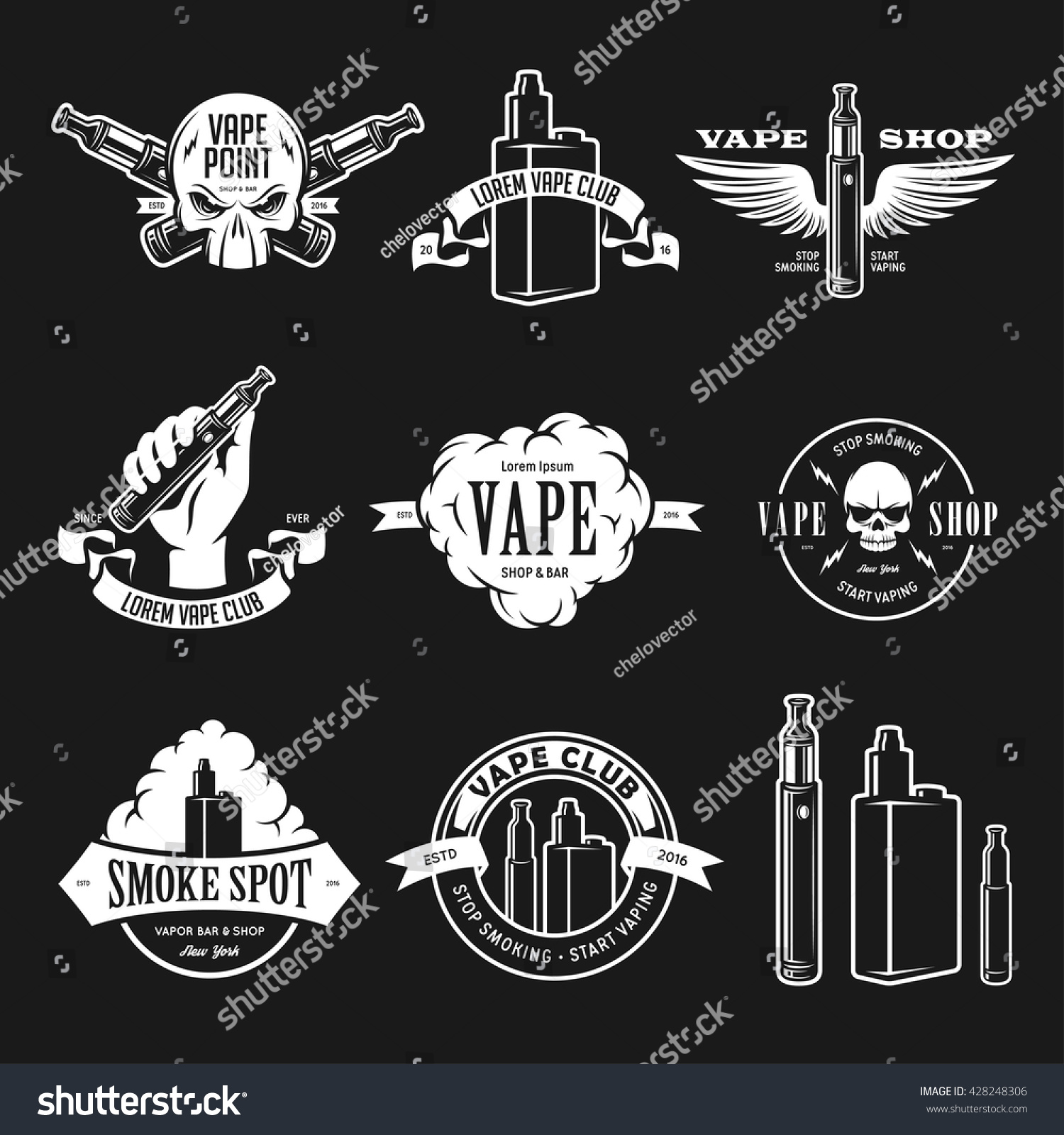 Set Vape Ecigarette Emblems Labels Prints Stock Vector (Royalty Free ...