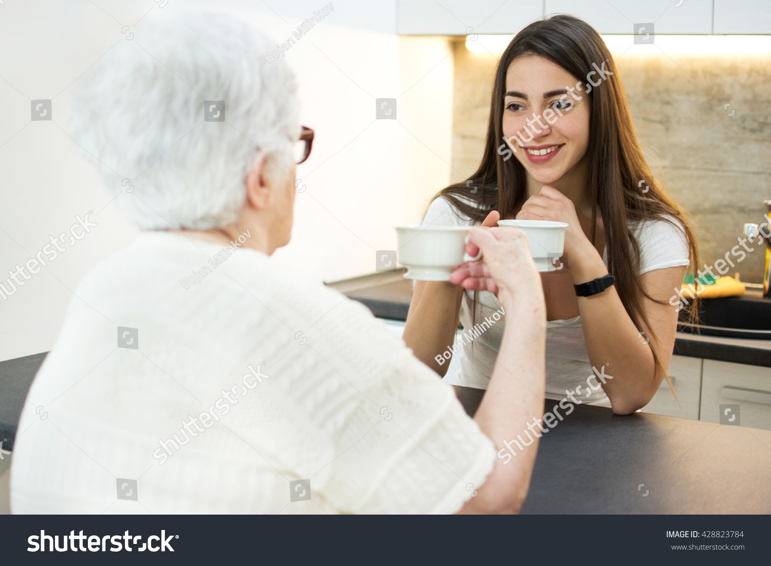 Granddaughter Having Cup Coffee Her Grandmother Stock Photo 428823784 ...