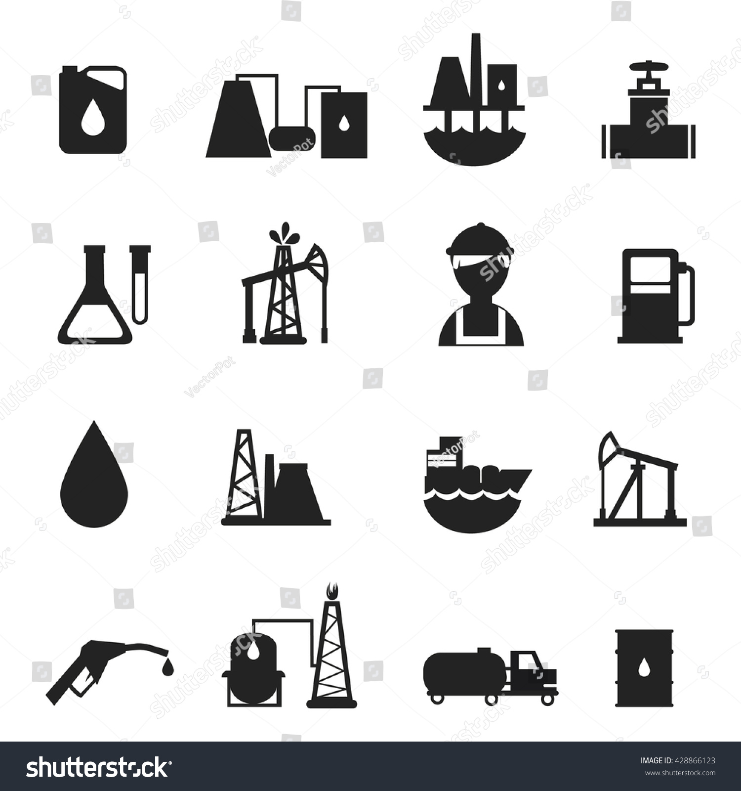 Oil Industry Black Icons Set Fuel Stock Vector (Royalty Free) 428866123 ...