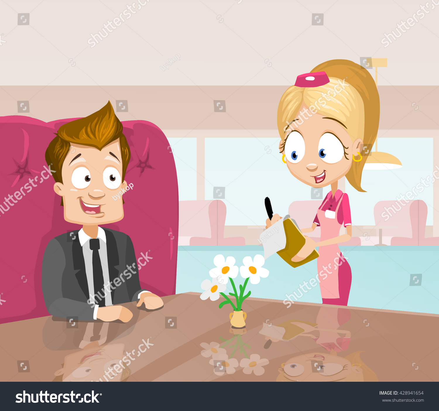 Vector Cartoon Illustration Young Businessman Ordering Stock Vector ...