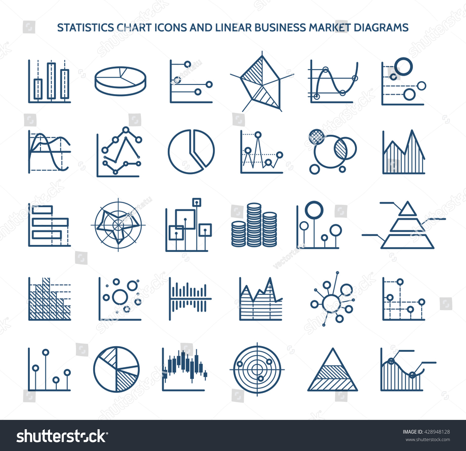 Statistics Chart Icons Linear Business Market Stock Vector (Royalty ...