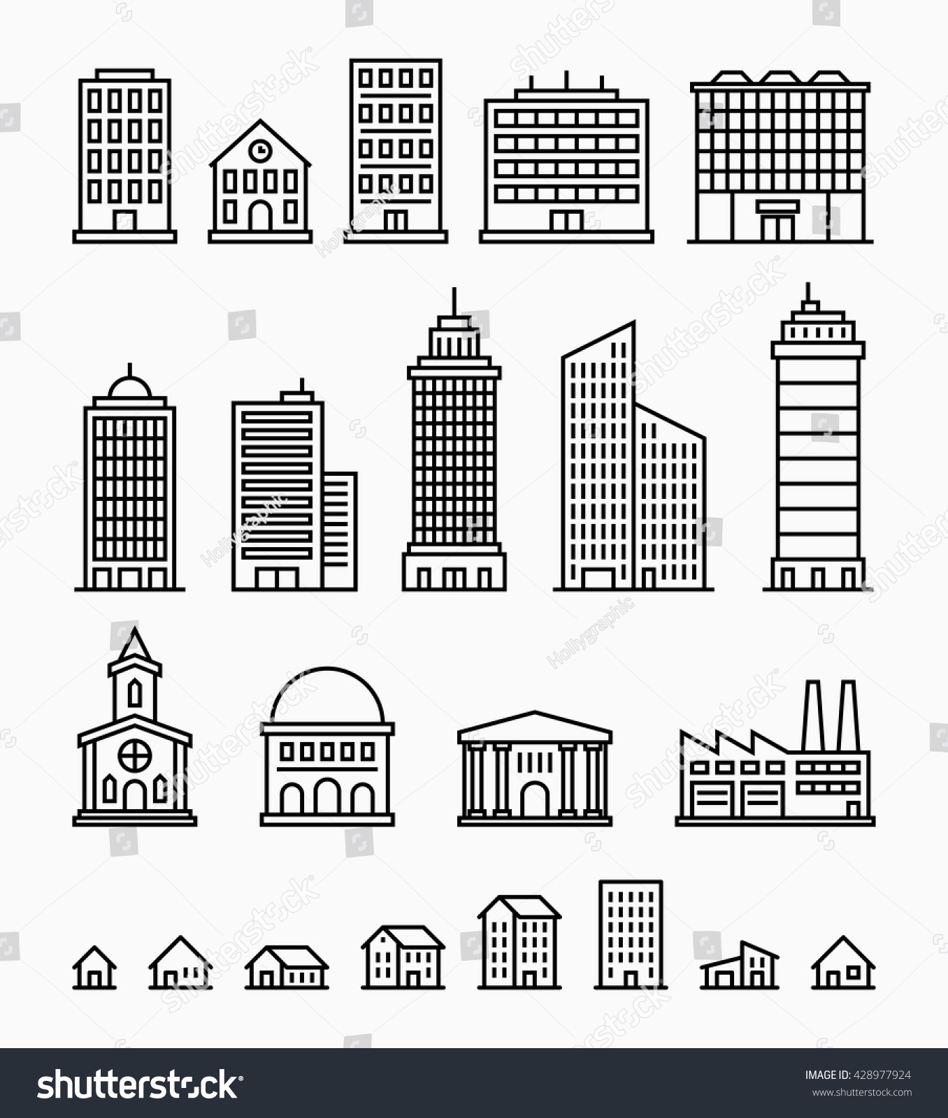 Стилизованные здания иконки