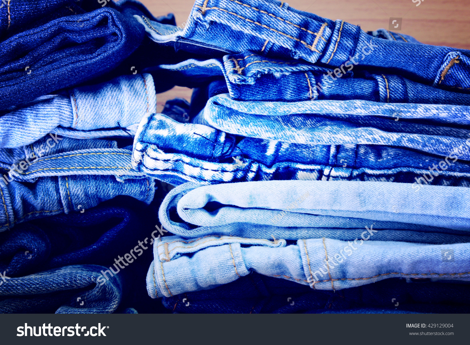 Stack Jeans Background Stack Blue Jeans Stock Photo 429129004 