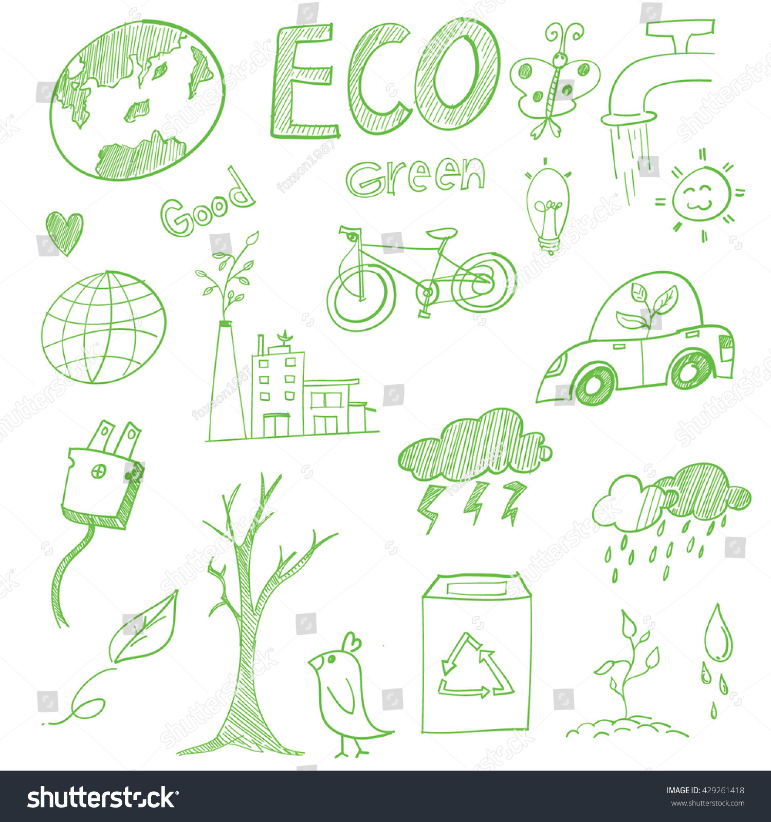 Doodles Eco Vector Set Stock Vector (Royalty Free) 429261418 | Shutterstock