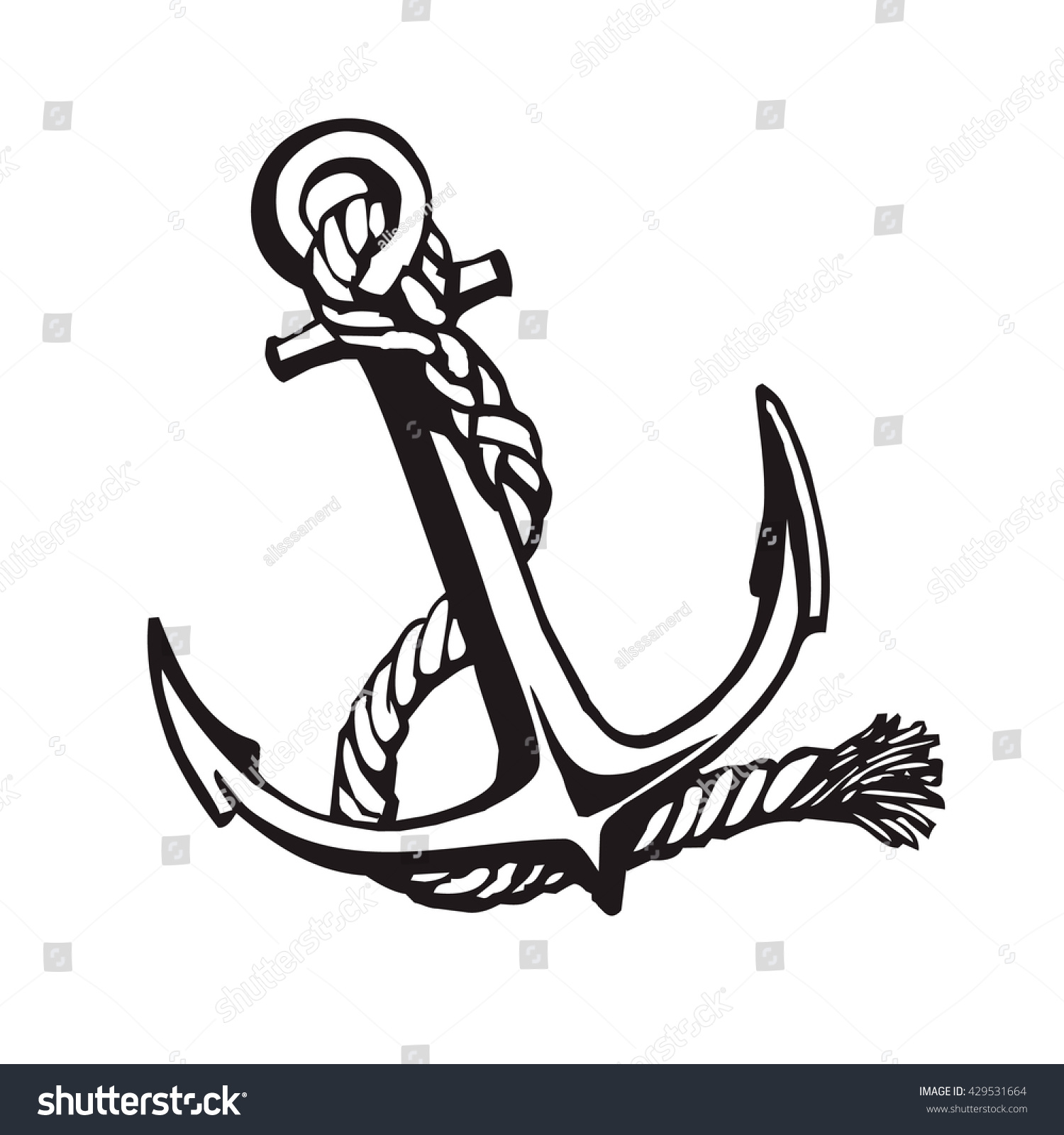 Vector Handdrawn Illustration Black Anchore On Stock Vector (royalty 