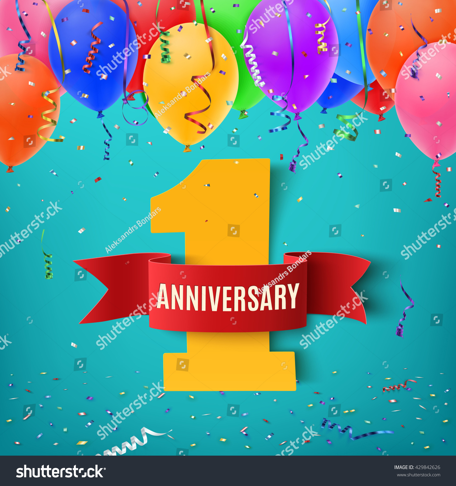 One Year Anniversary Celebration Background Red Stock Illustration