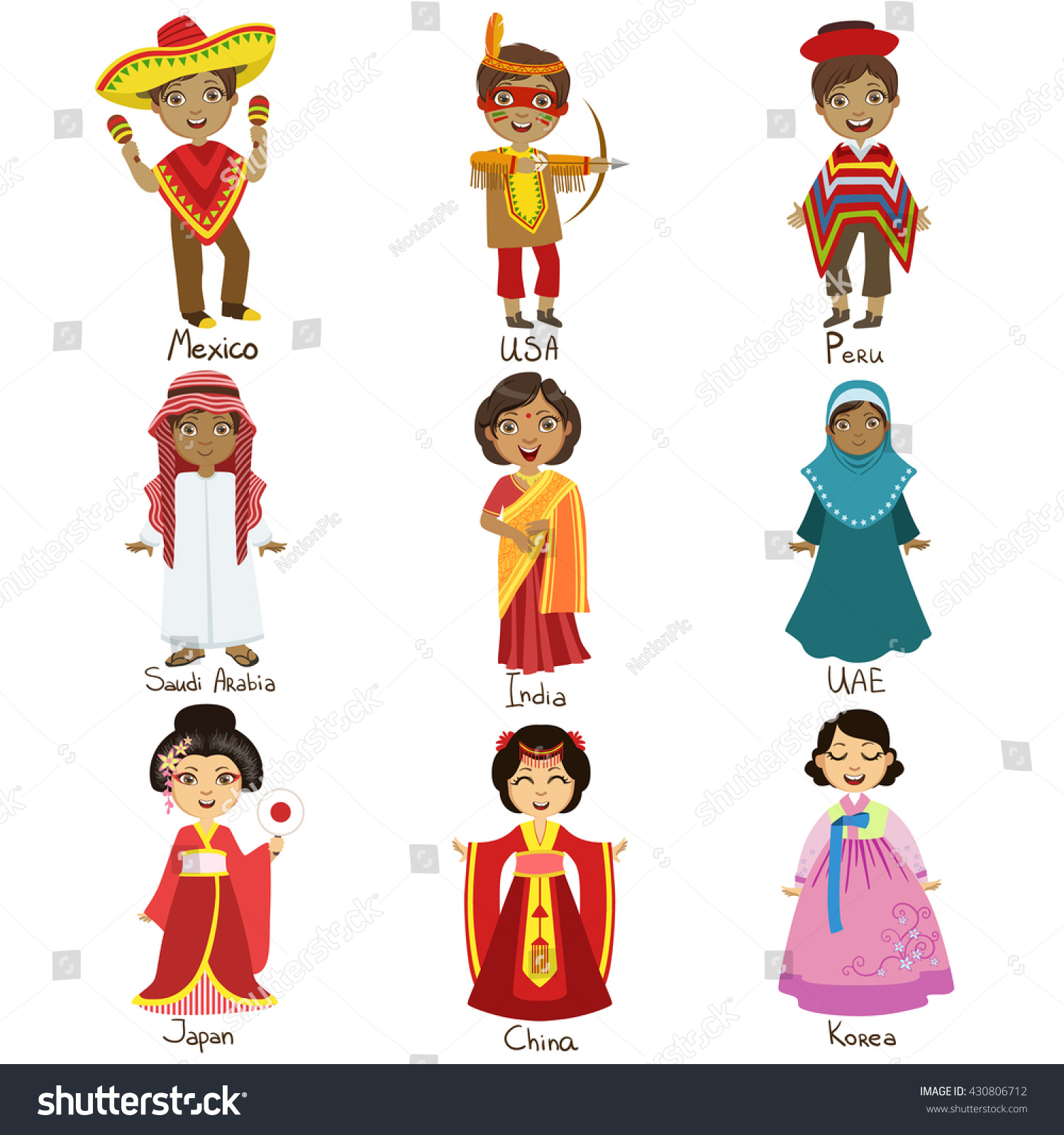 Kids National Costumes Set Cute Bright Stock Vector (Royalty Free ...