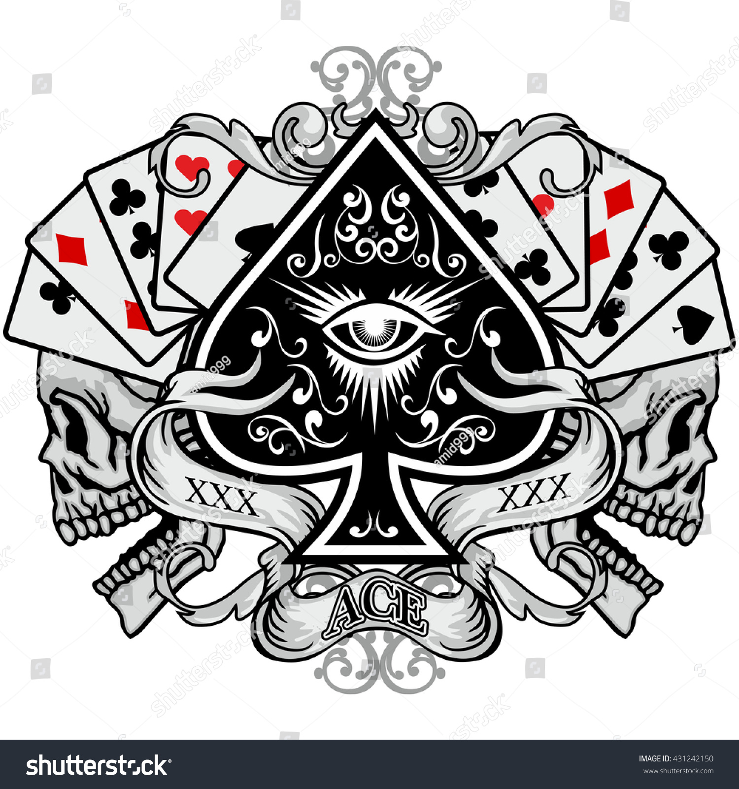 Gothic Coat Arms Skull Ace Spades Stock Vector (Royalty Free) 431242150 ...
