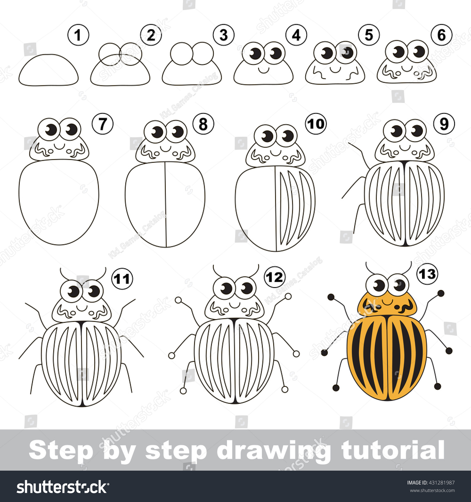 Drawing Tutorial Children Easy Educational Kid Stock Vector (Royalty ...