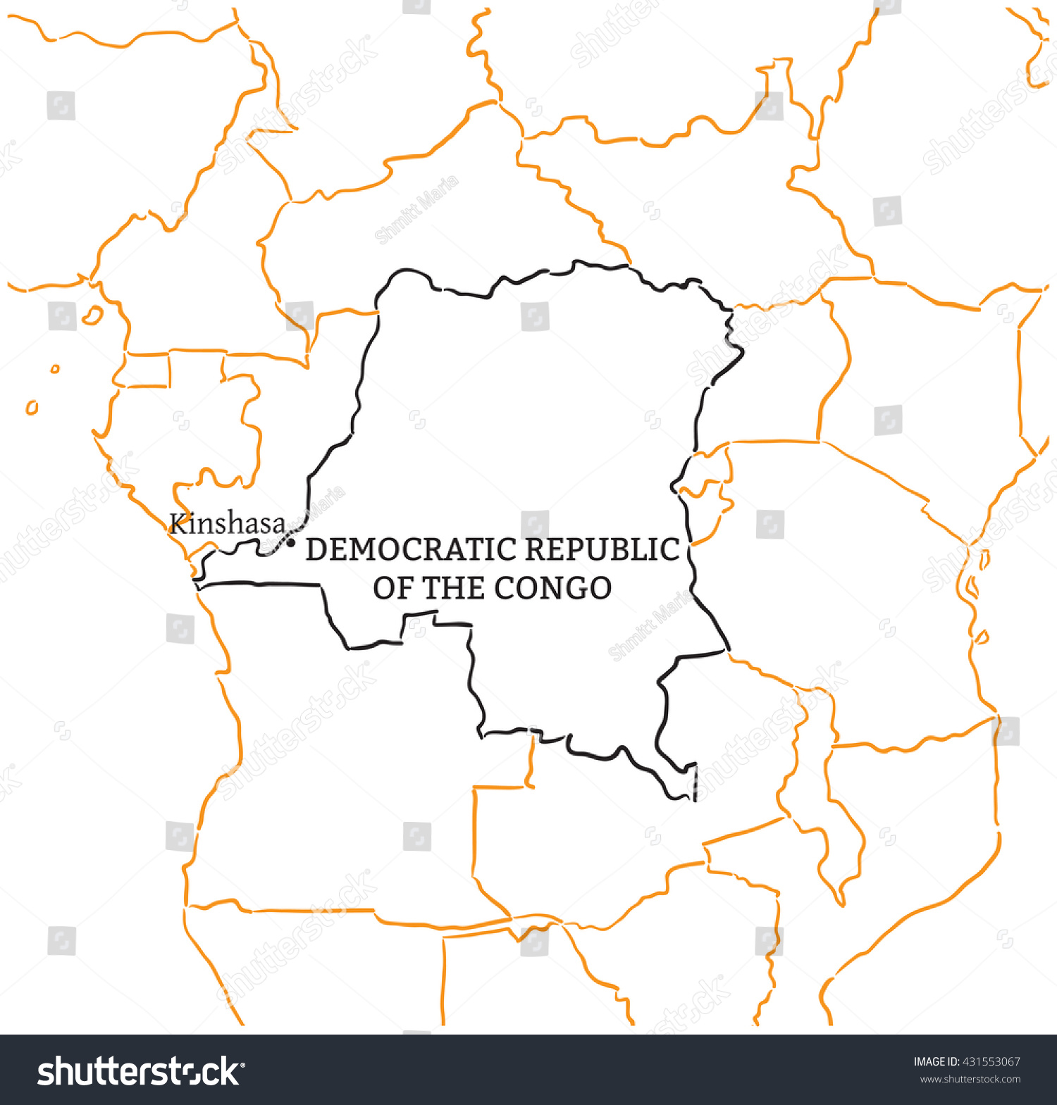 Democratic Republic Congo Sketch Map Stock Vector (Royalty Free ...