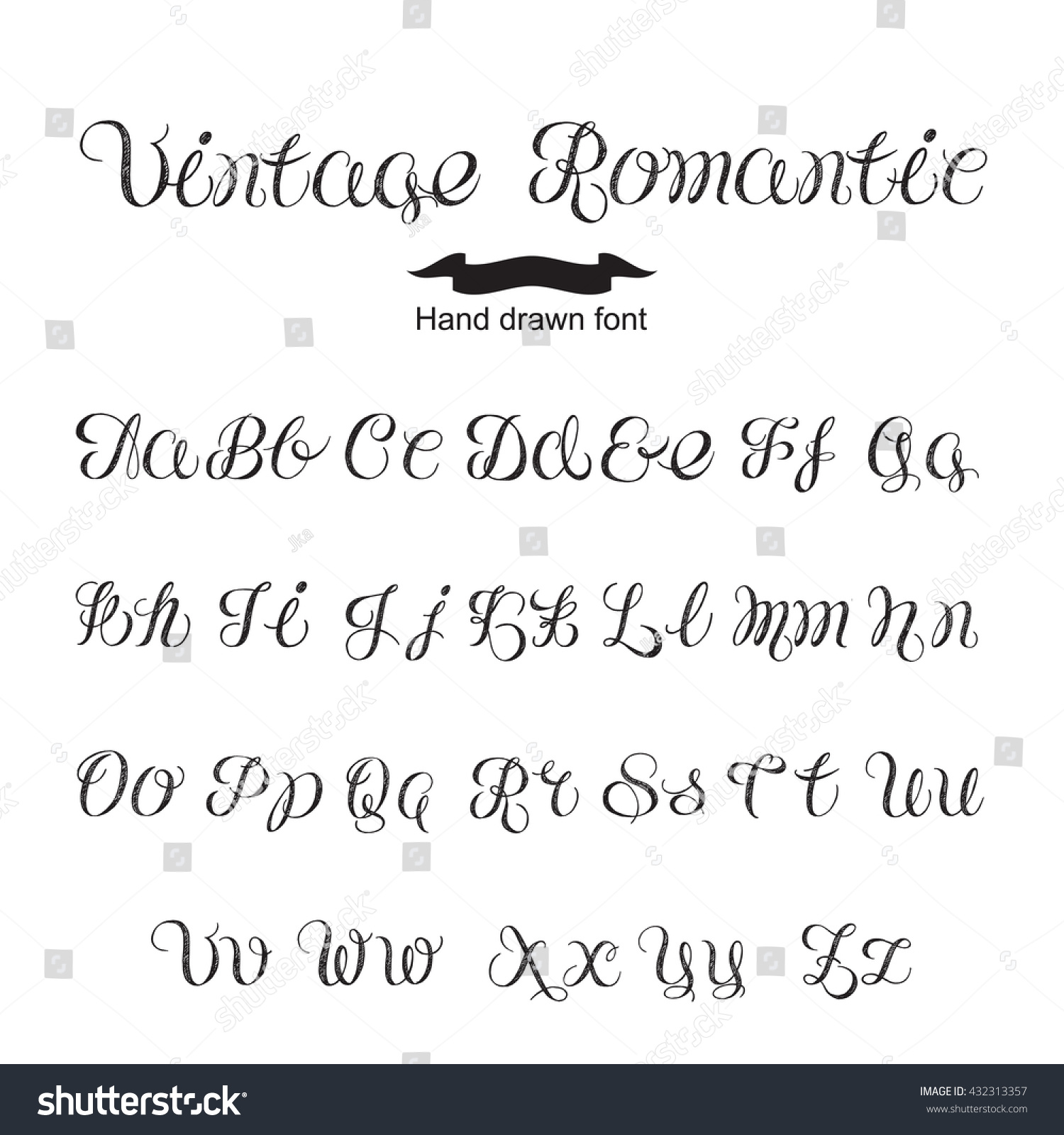 Hand Written Calligraphy Vintage Romantic Font Stock Vector (Royalty ...