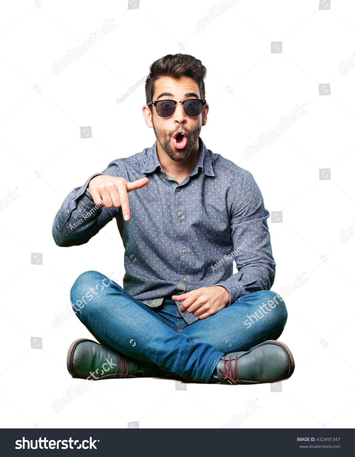 Man Sitting On Floor Pointing Down Stock Photo 432491347 | Shutterstock